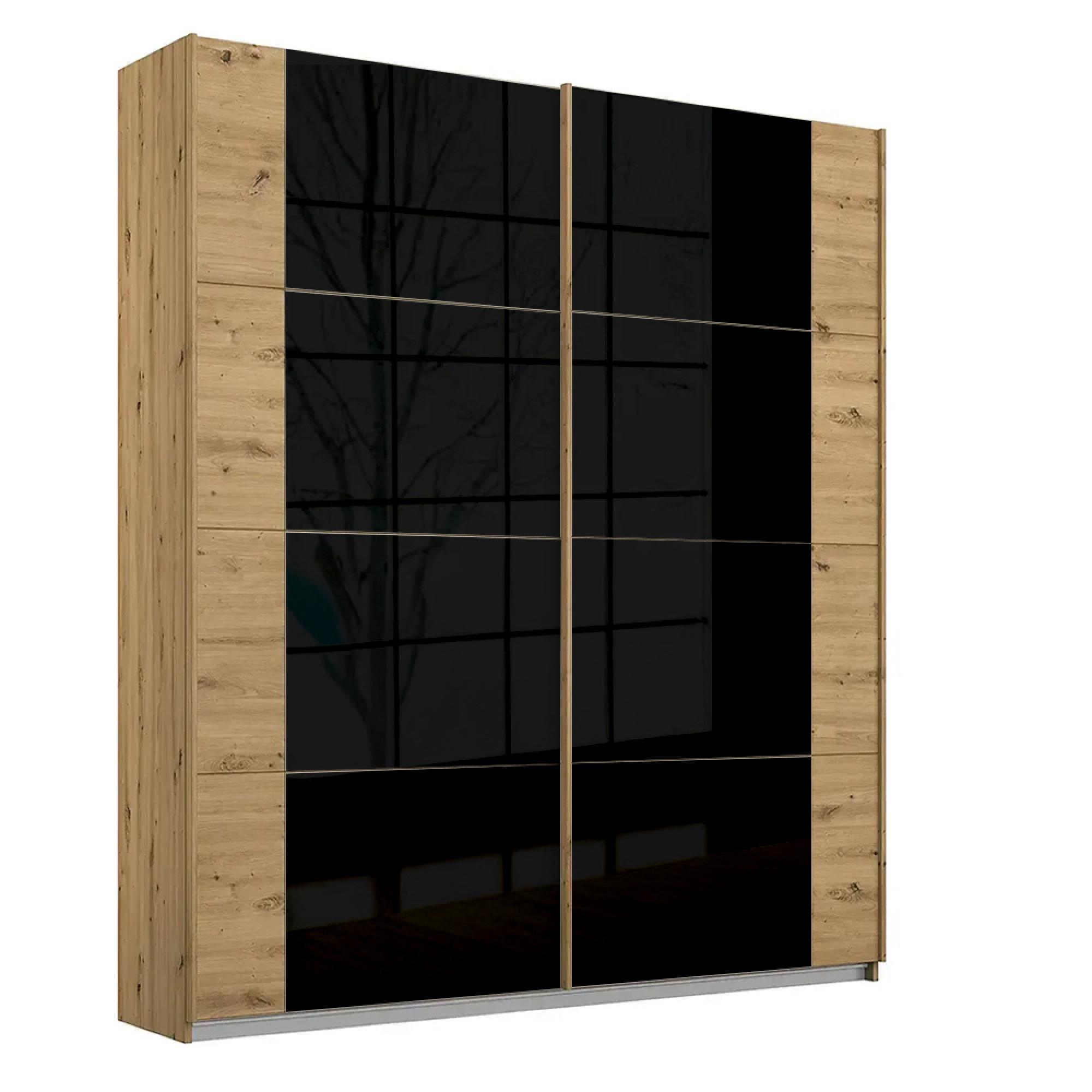 Artemis Sliding Wardrobe - 181cm - 2 Door - Artisan Oak & Basalt Glass