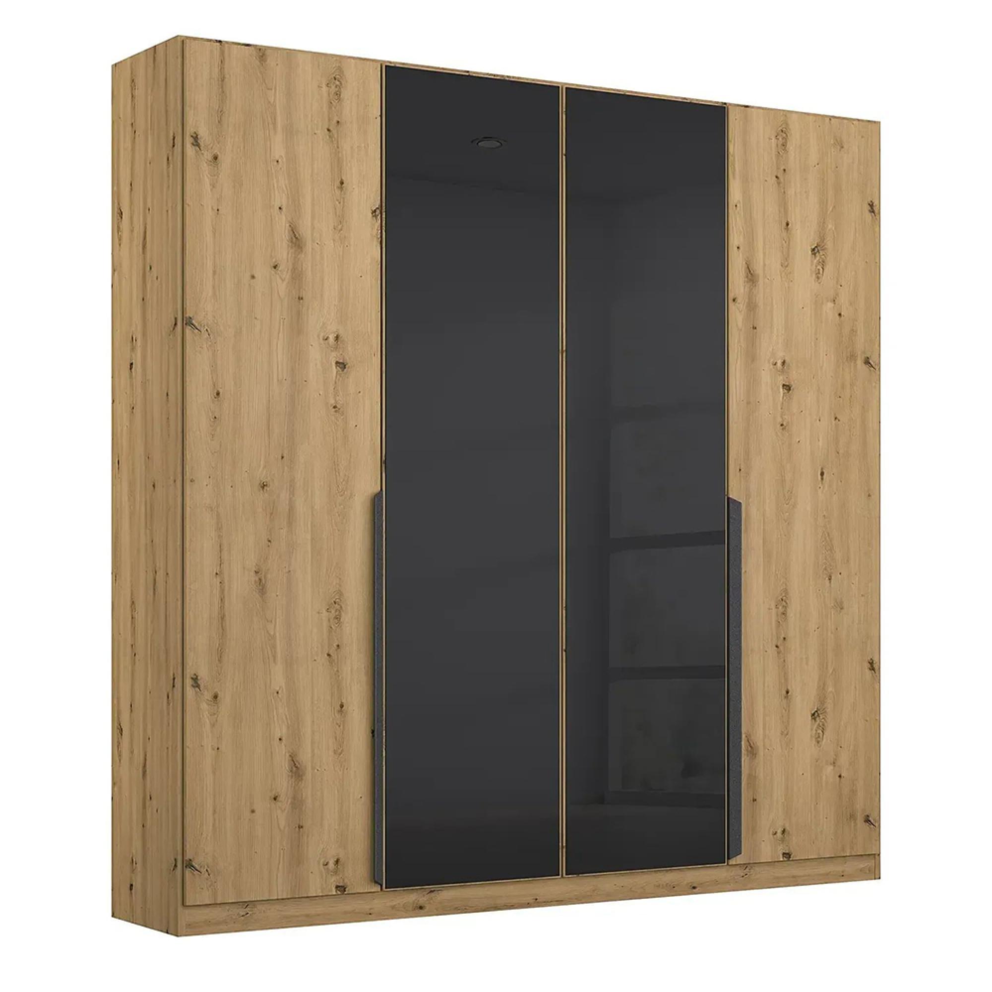 Artemis Wardrobe - 181cm - 4 Door - Artisan Oak & Basalt Glass