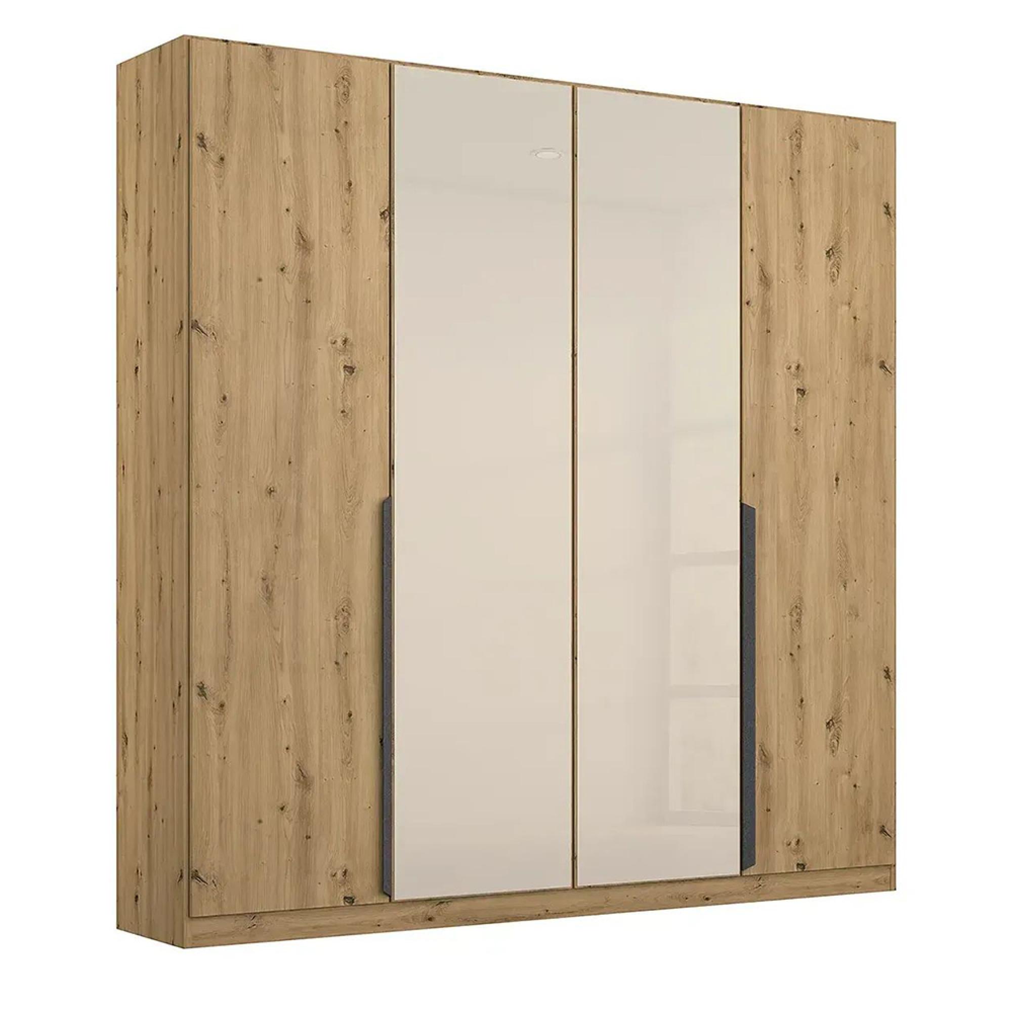 Artemis Wardrobe - 181cm - 4 Door - Artisan Oak & Champagne Glass