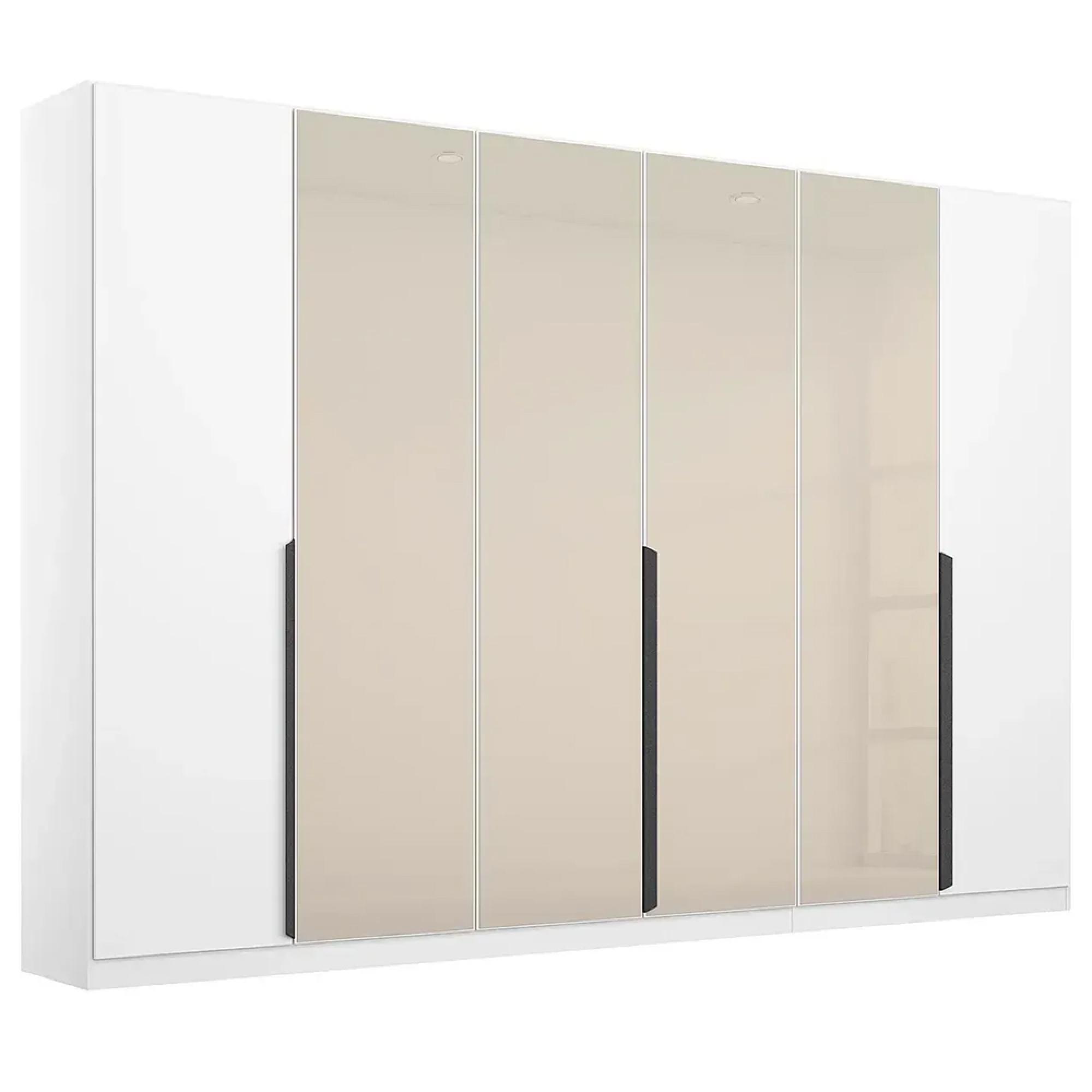 Artemis Wardrobe - 271cm - 6 Door - Alpine White & Champagne Glass