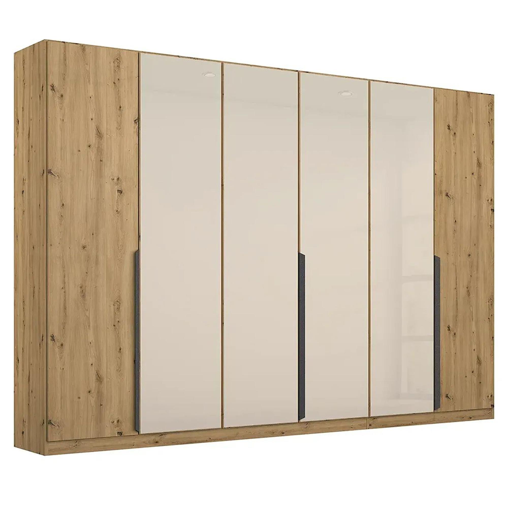 Artemis Wardrobe - 271cm - 6 Door - Artisan Oak & Champagne Glass