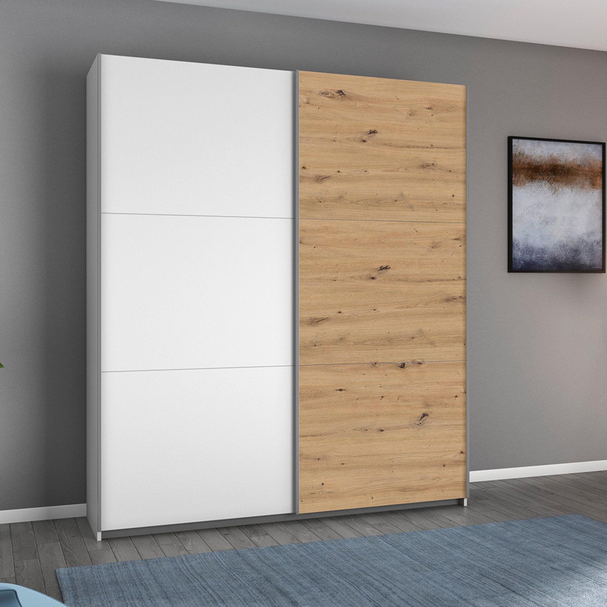 Aurelio Sliding Wardrobe - 175cm - 2 Door - Alpine White & Artisan Oak