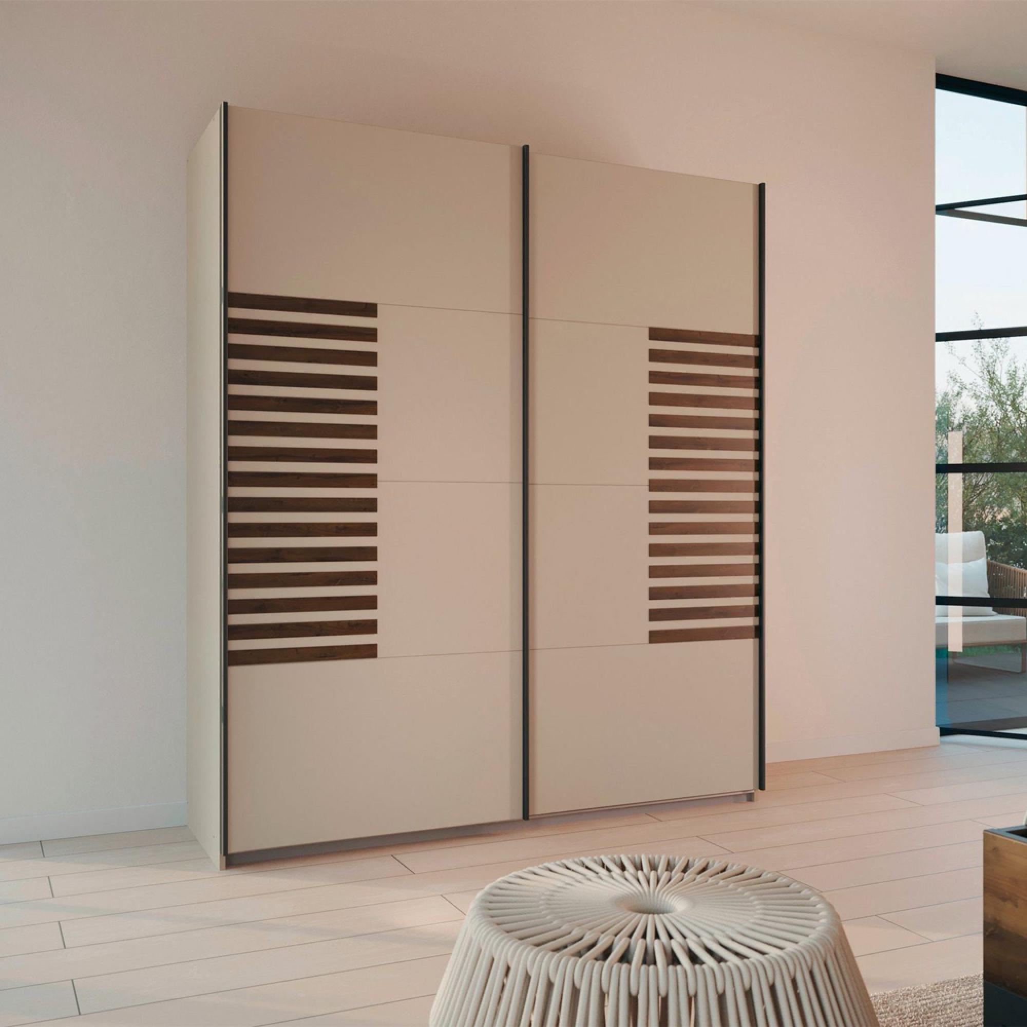 Barea Sliding Wardrobe - 181cm - 2 Door - Champagne & Atlantic Dark Oak