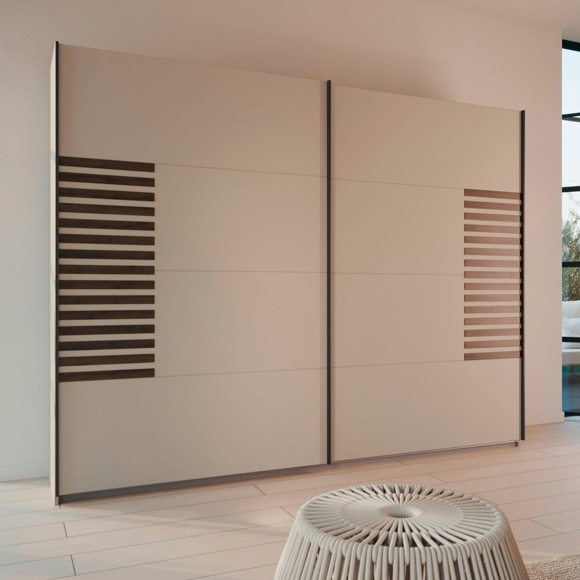 Barea Sliding Wardrobe - 271cm - 2 Door - Champagne & Atlantic Dark Oak