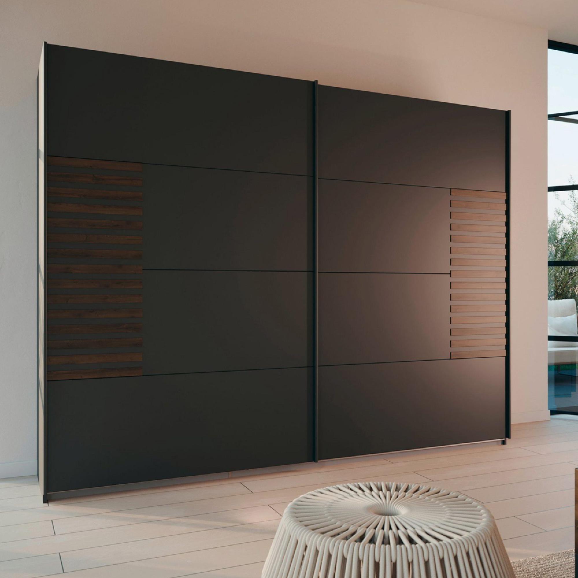 Barea Sliding Wardrobe - 271cm - 2 Door - Metallic Grey & Atlantic Dark Oak