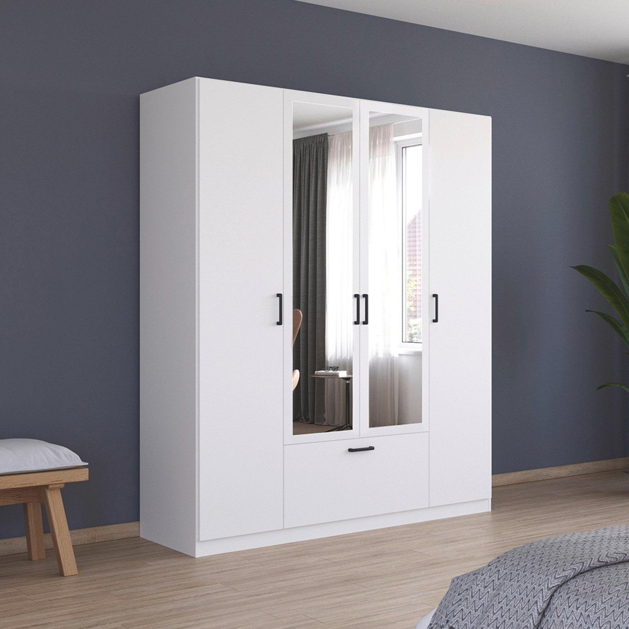 Bari Wardrobe - 181cm - 4 Door - Combi - Alpine White
