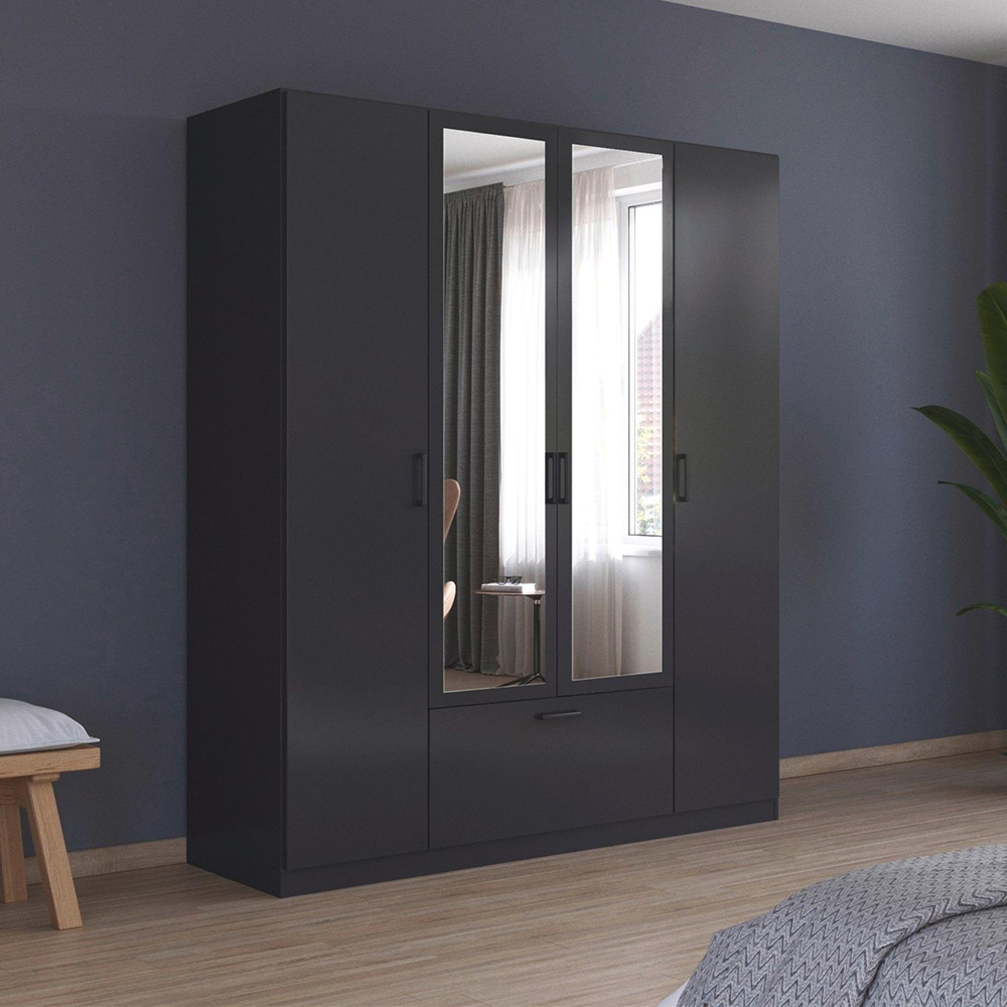 Bari Wardrobe - 181cm - 4 Door - Combi - Metallic Grey
