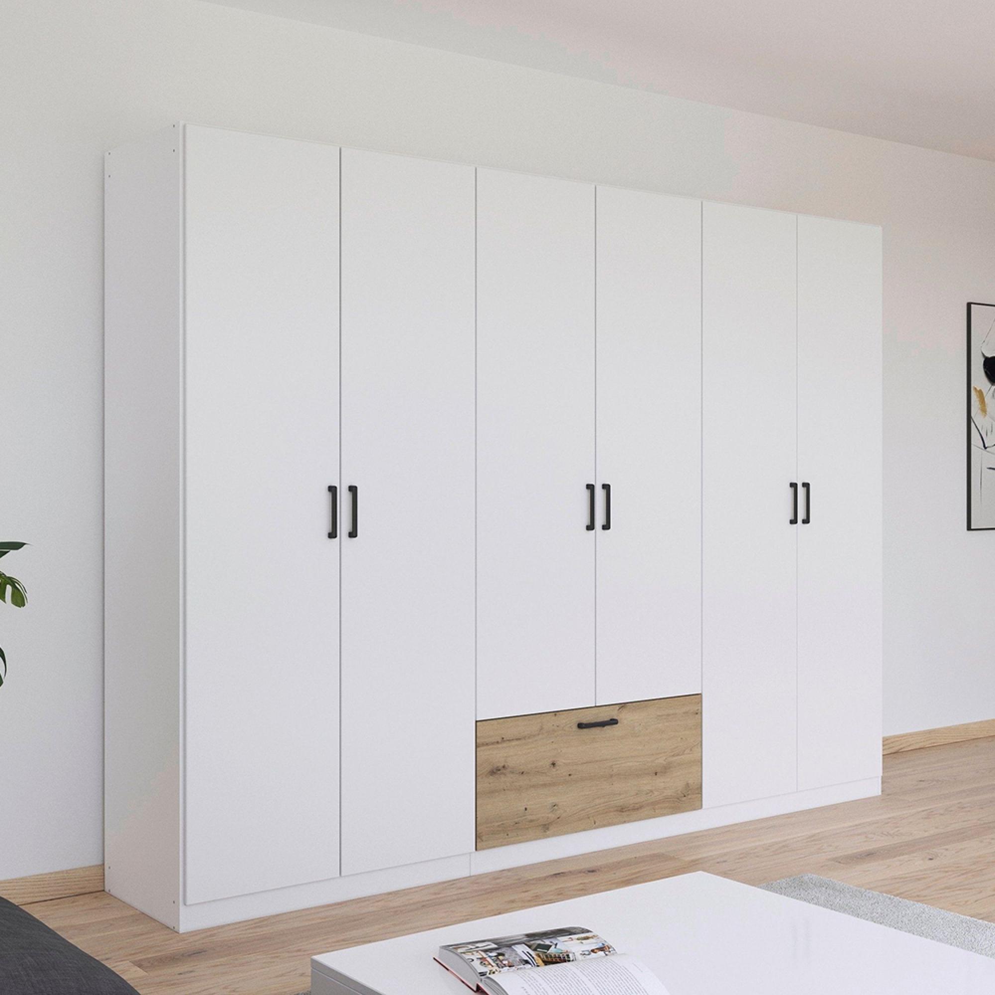 Bari Wardrobe - 271cm - 6 Door - Alpine White & Artisan Oak