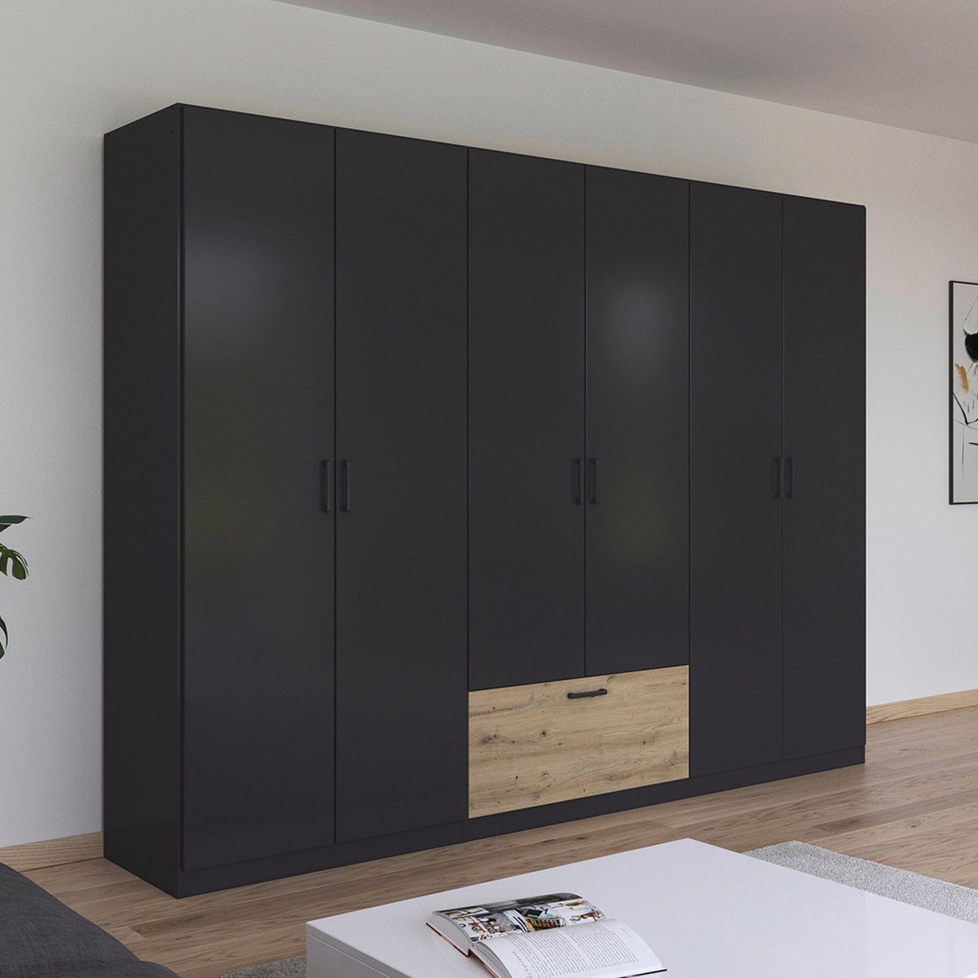 Bari Wardrobe - 271cm - 6 Door - Metallic Grey & Artisan Oak