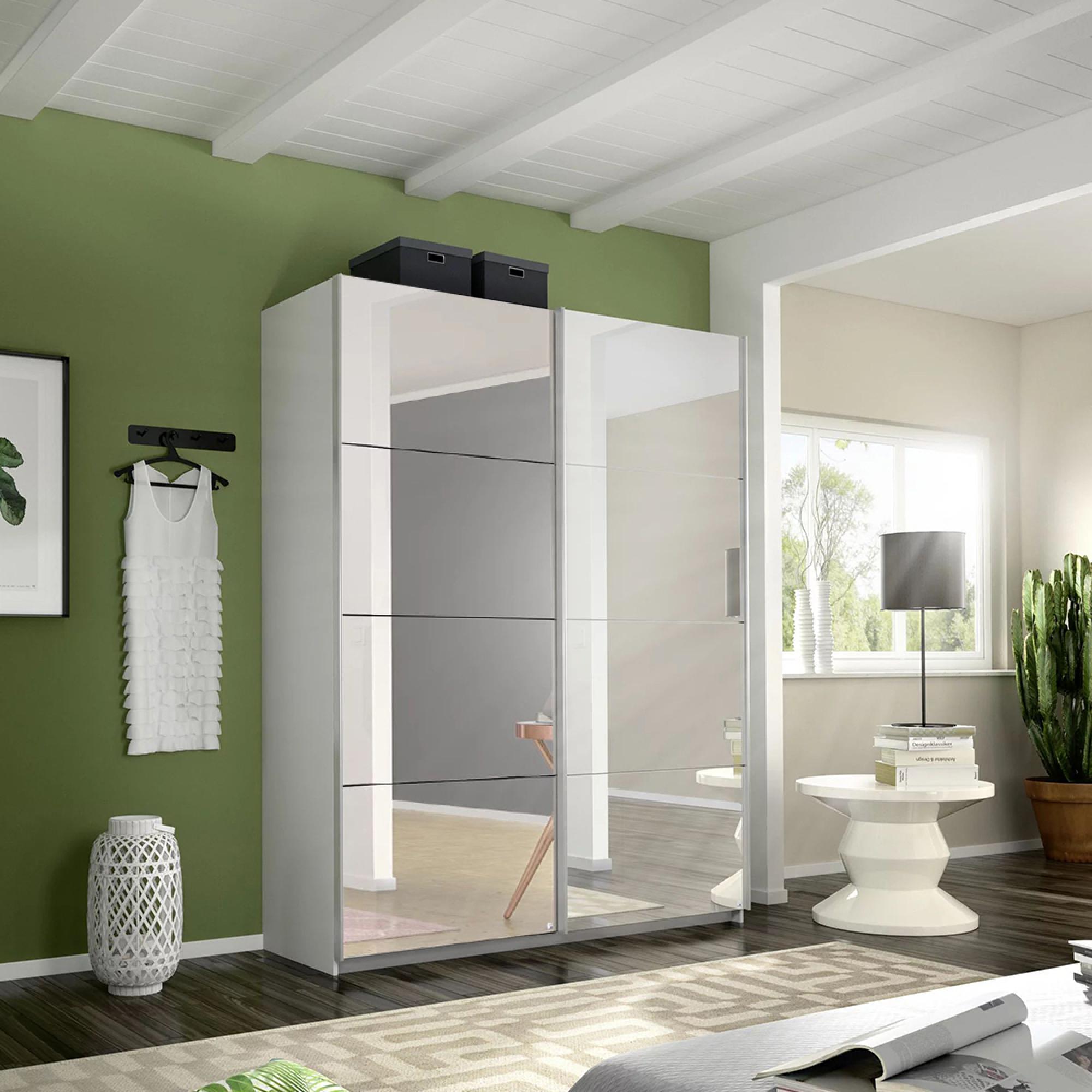 Belluno Sliding Wardrobe - 136cm - 2 Door - Mirrored - Alpine White