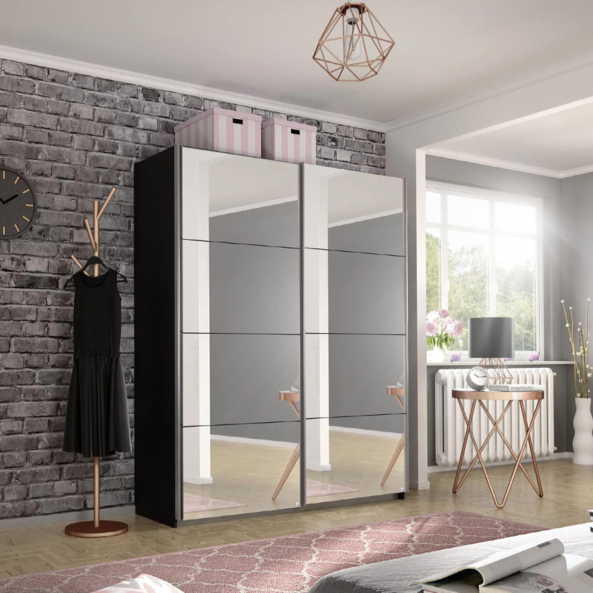 Belluno Sliding Wardrobe - 136cm - 2 Door - Mirrored - Metallic Dark Grey
