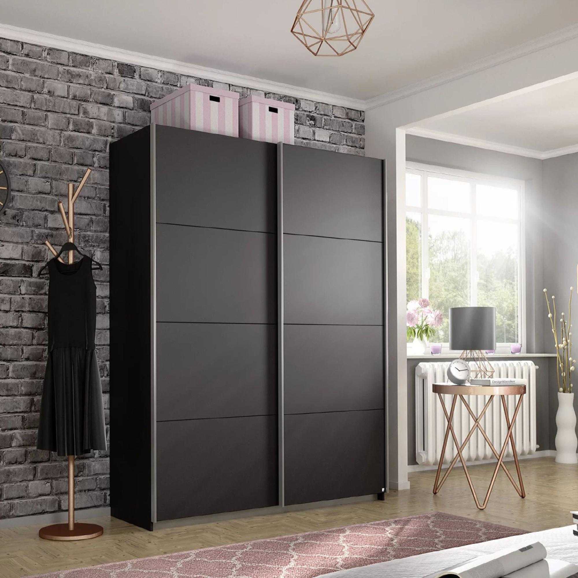 Belluno Sliding Wardrobe - 136cm - 2 Door - Metallic Dark Grey