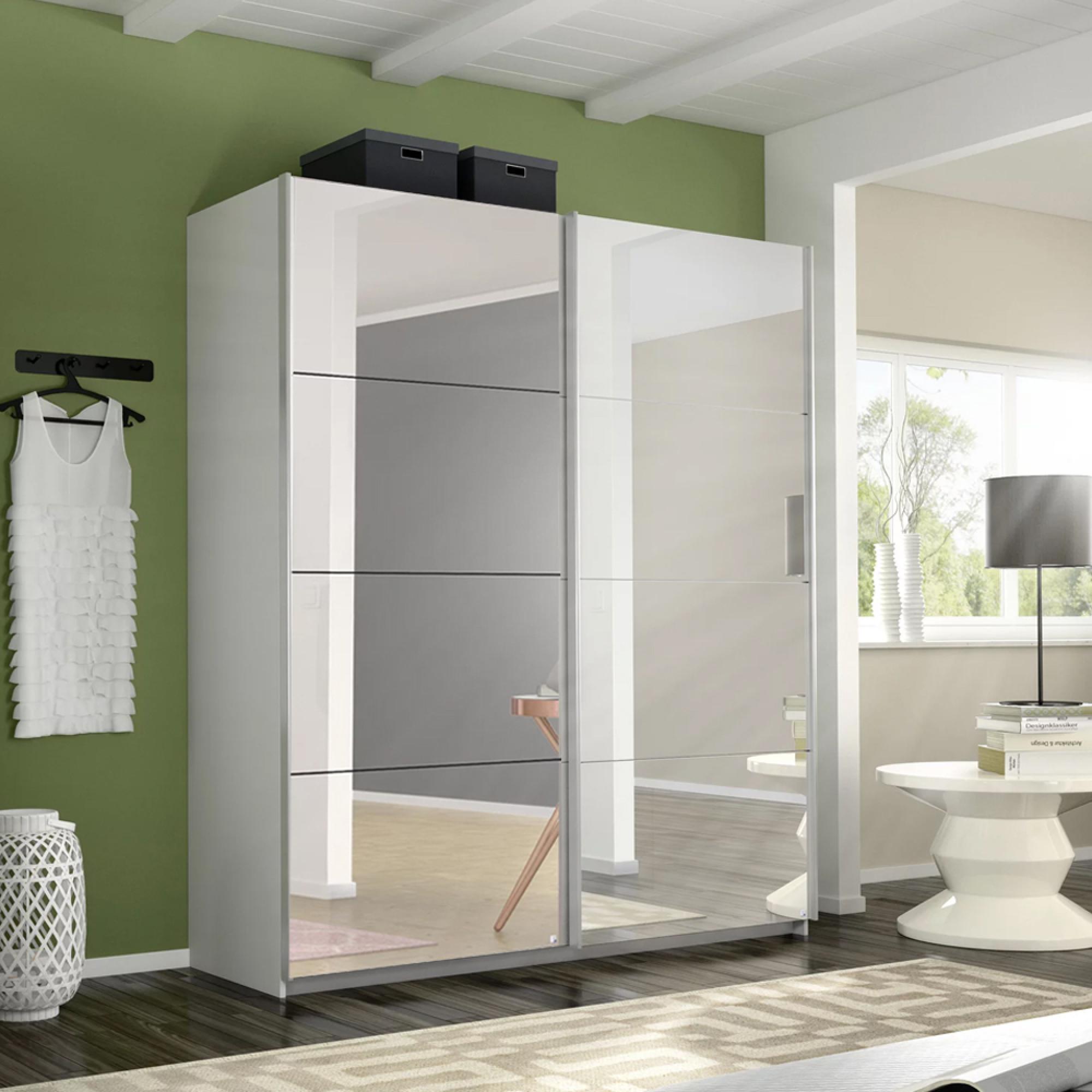 Belluno Sliding Wardrobe - 181cm - 2 Door - Mirrored - Alpine White
