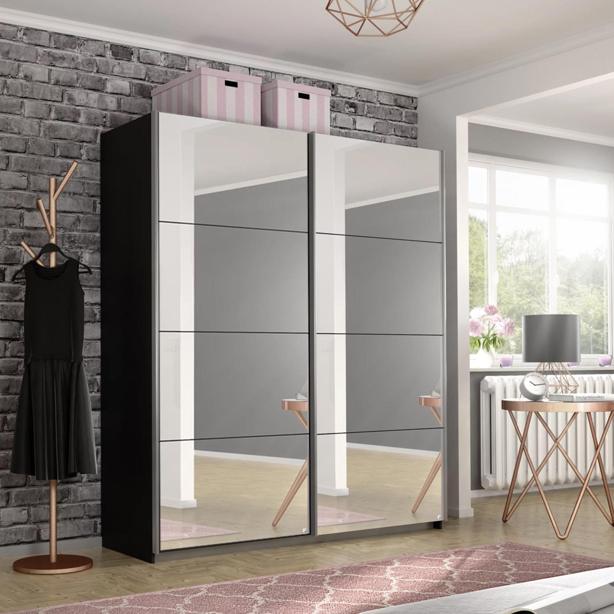 Belluno Sliding Wardrobe - 181cm - 2 Door - Mirrored - Metallic Dark Grey