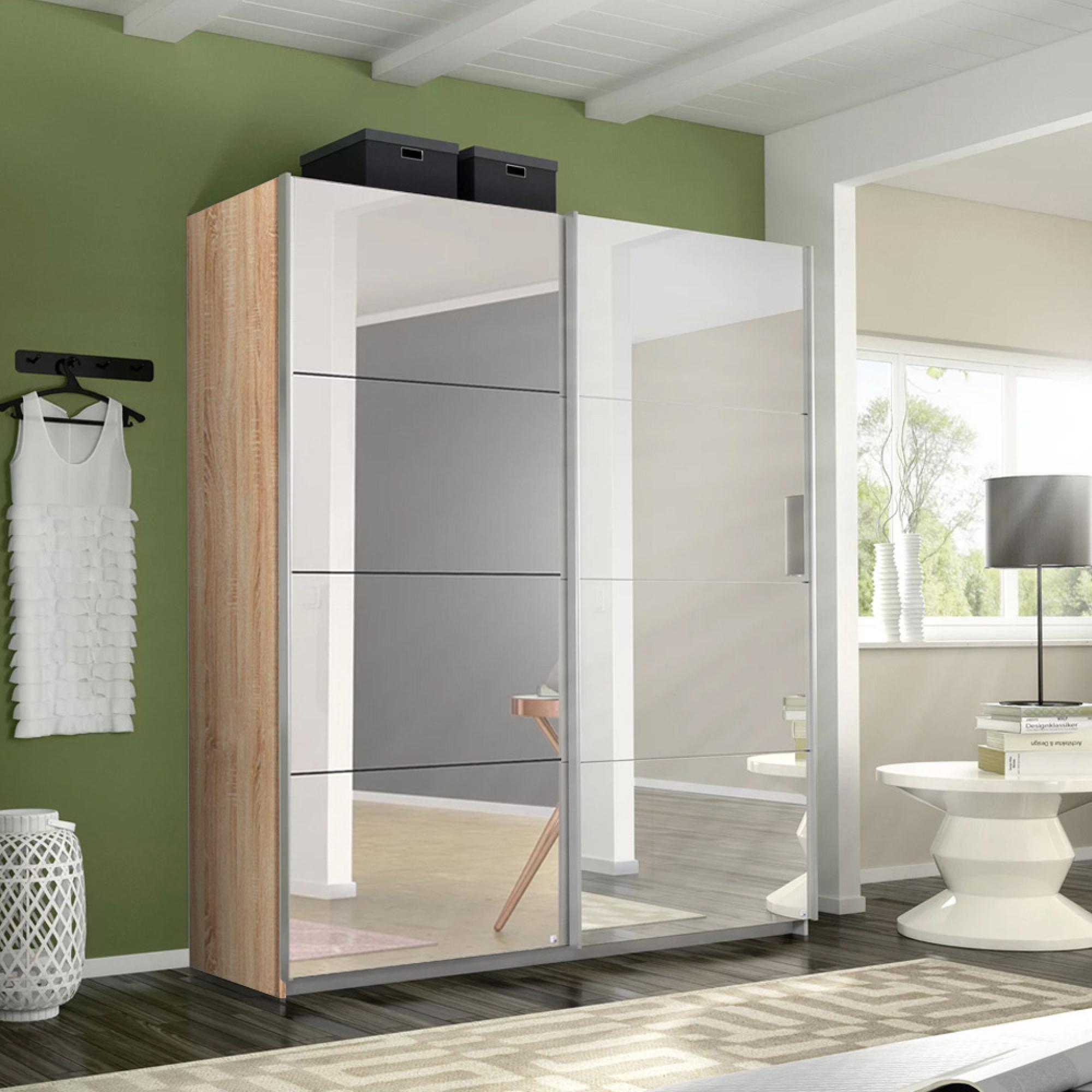 Belluno Sliding Wardrobe - 181cm - 2 Door - Mirrored - Sonoma Oak