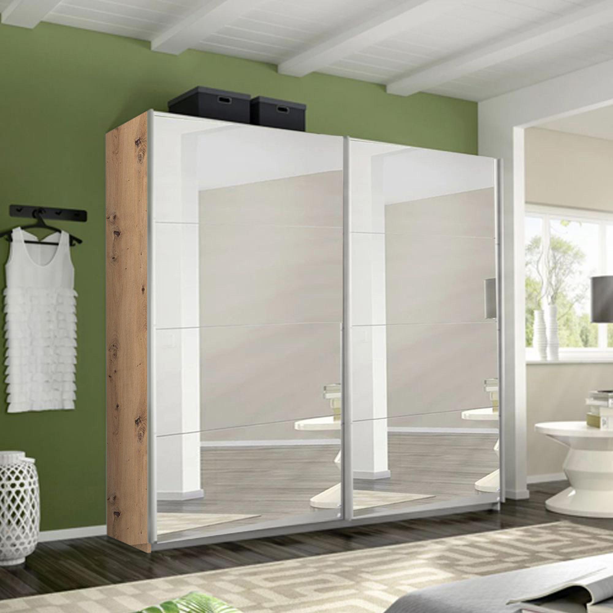 Belluno Sliding Wardrobe - 226cm - 2 Door - Mirrored - Artisan Oak