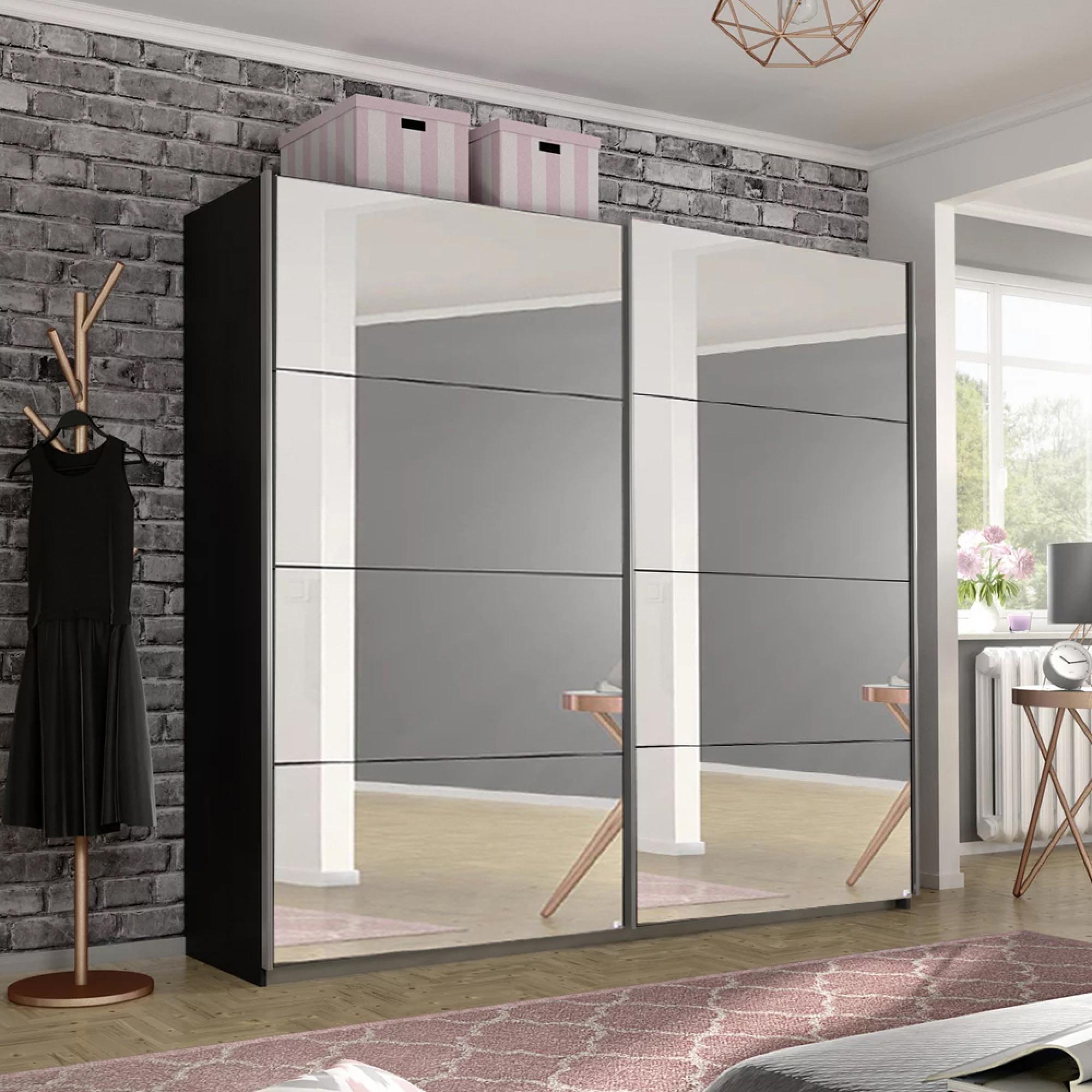 Belluno Sliding Wardrobe - 226cm - 2 Door - Mirrored - Metallic Dark Grey