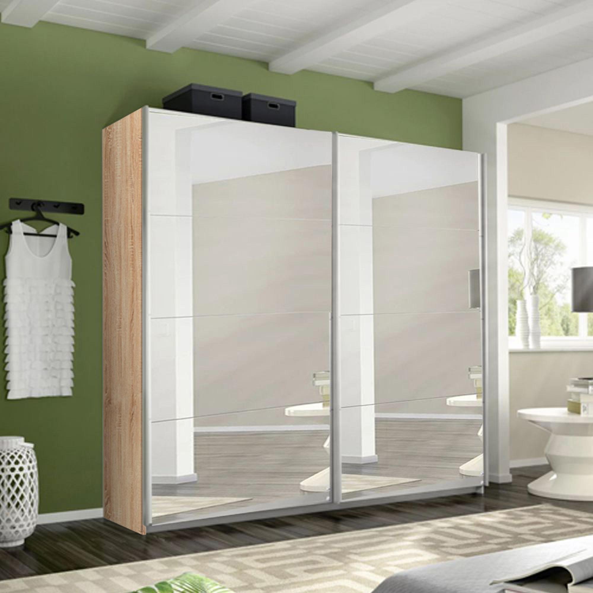 Belluno Sliding Wardrobe - 226cm - 2 Door - Mirrored - Sonoma Oak