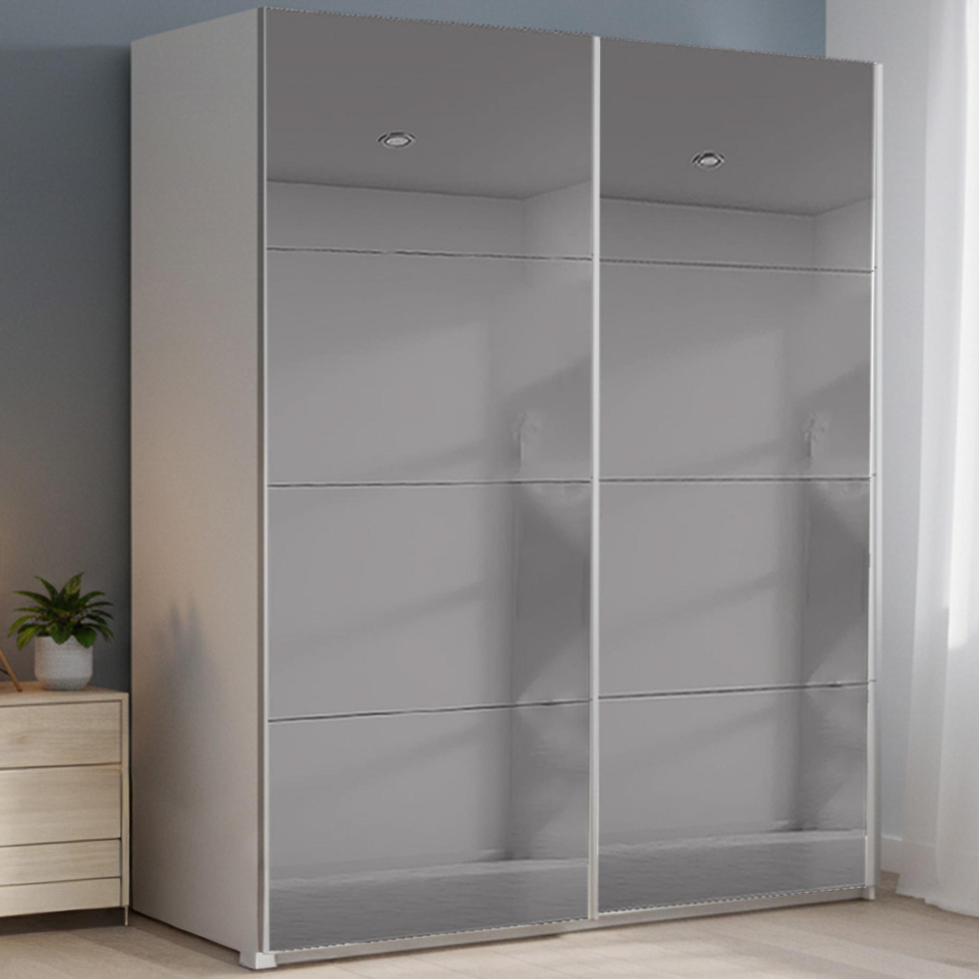 Beluga Extra Sliding Wardrobe - 181cm - 2 Door - Grey Mirrored - Alpine White