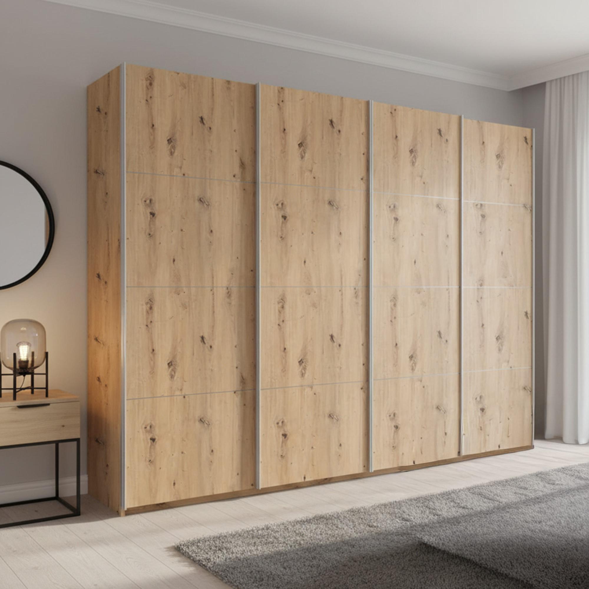Beluga Extra Sliding Wardrobe - 271cm - 4 Door - Artisan Oak
