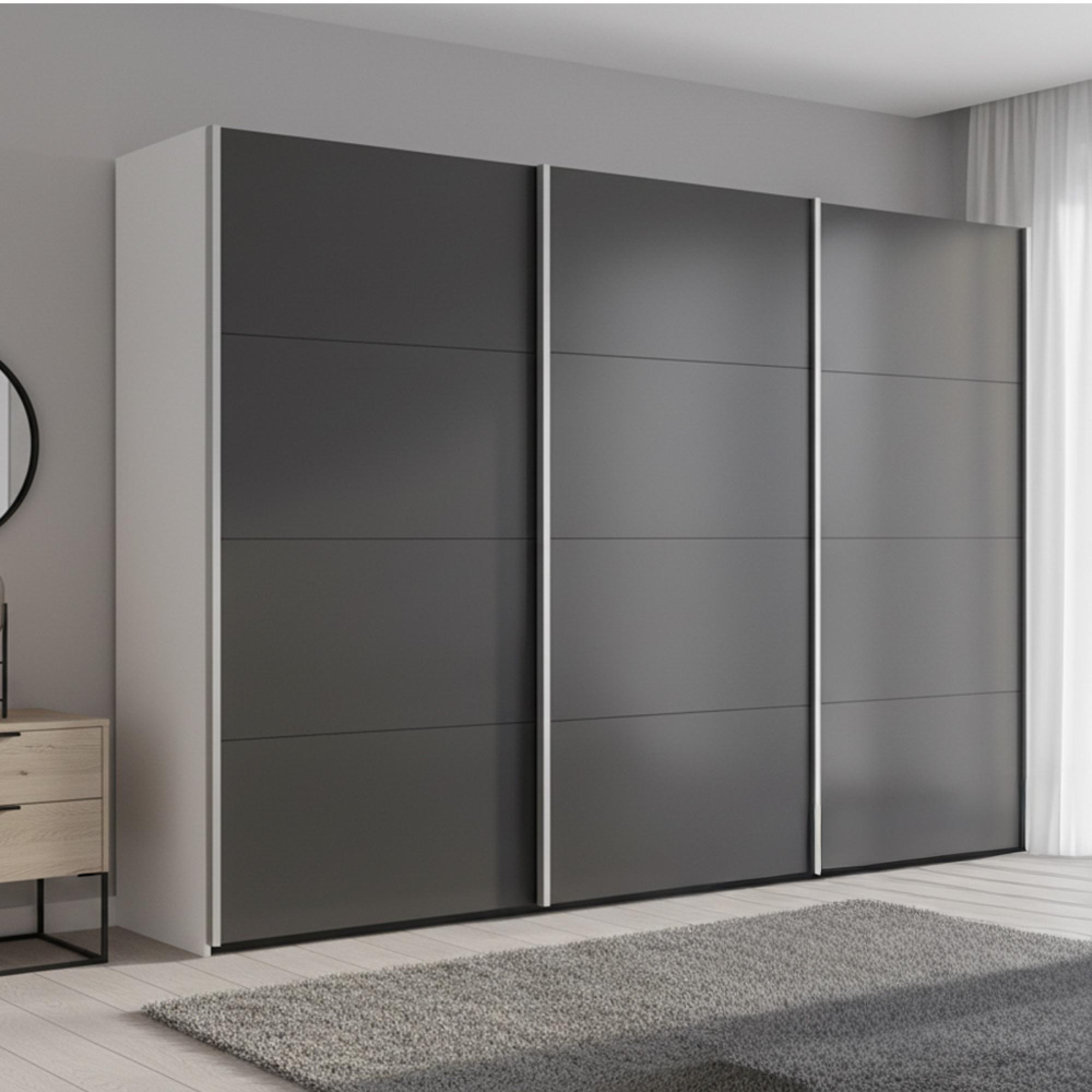 Beluga Extra Sliding Wardrobe - 316cm - 3 Door - Alpine White & Graphite