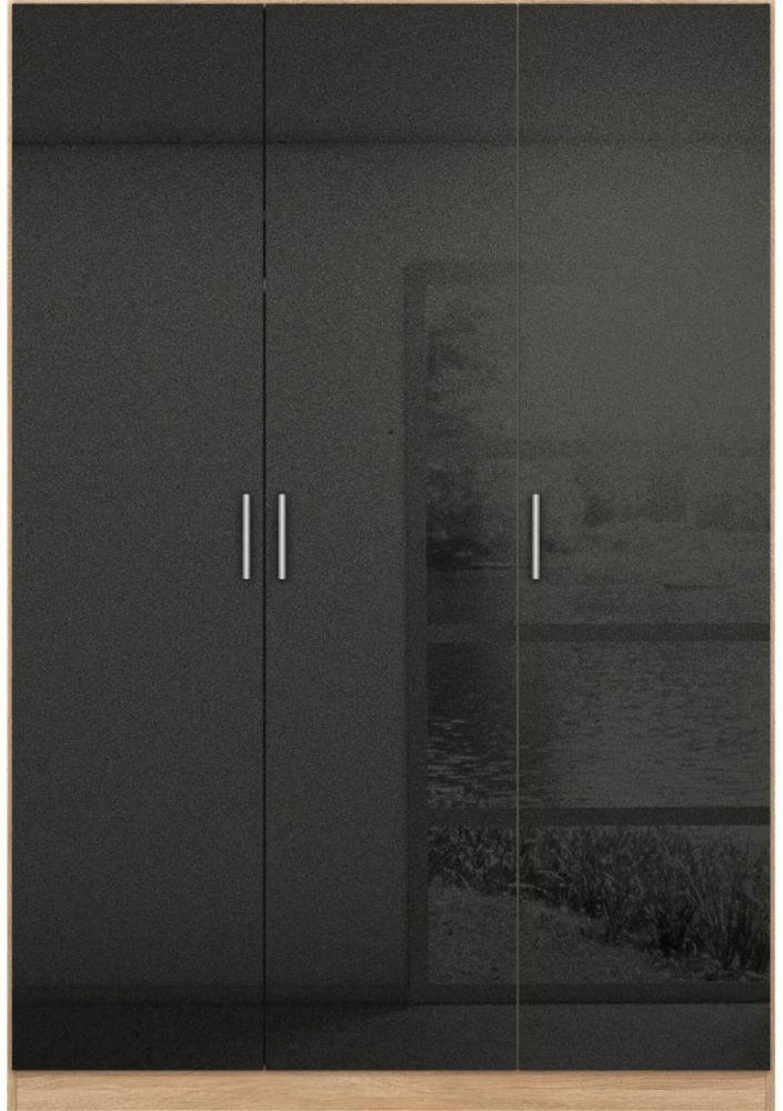 Celle Wardrobe - 136cm - 3 Door - Black & Oak