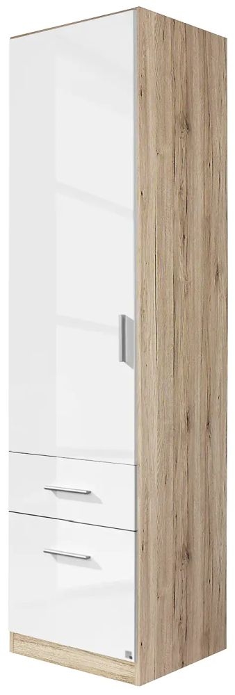 Celle Wardrobe - 47cm - Sonoma Oak & White Gloss with Drawers - LH Door