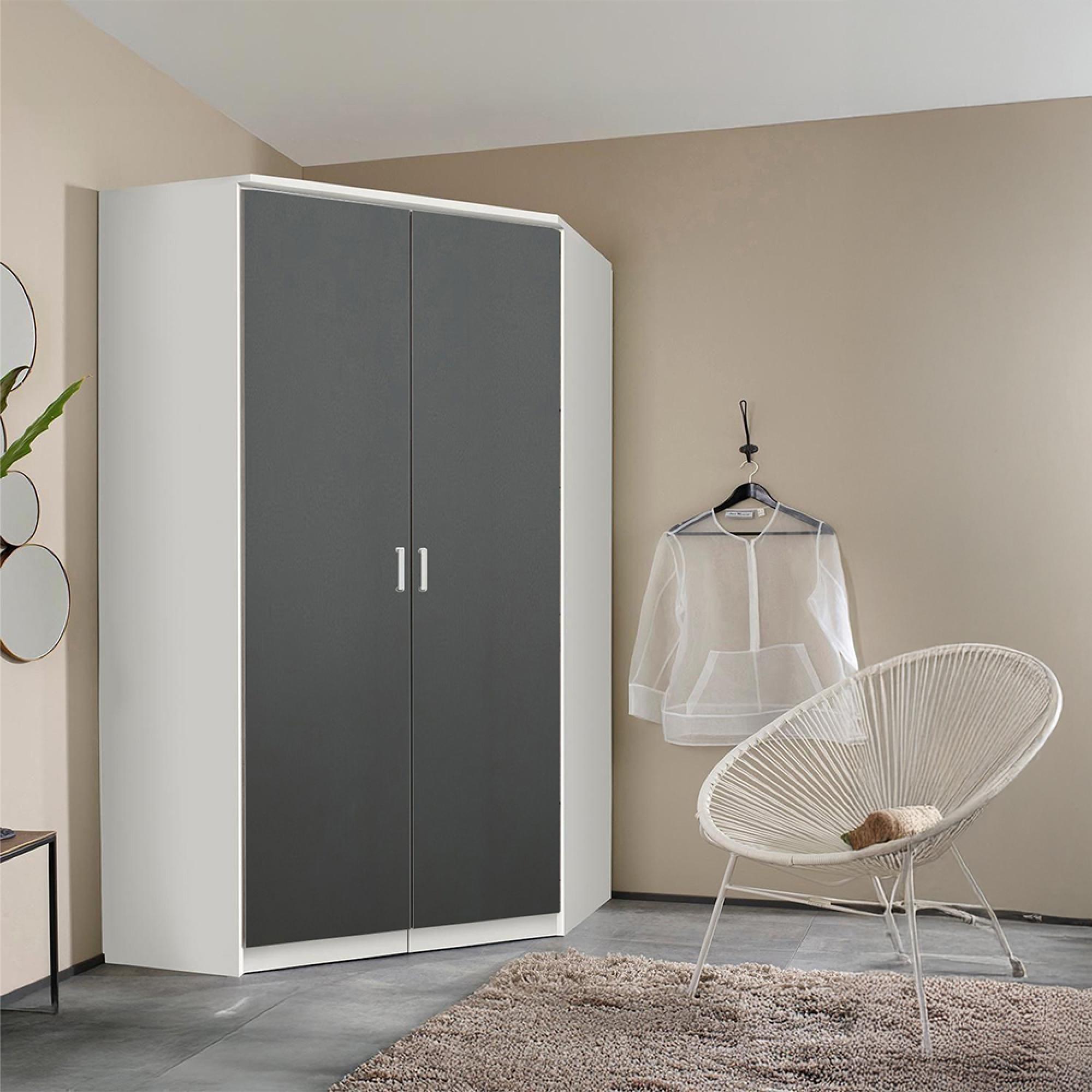 Celle Wardrobe - 117cm - 2 Door Corner - Alpine White & Metallic Dark Grey