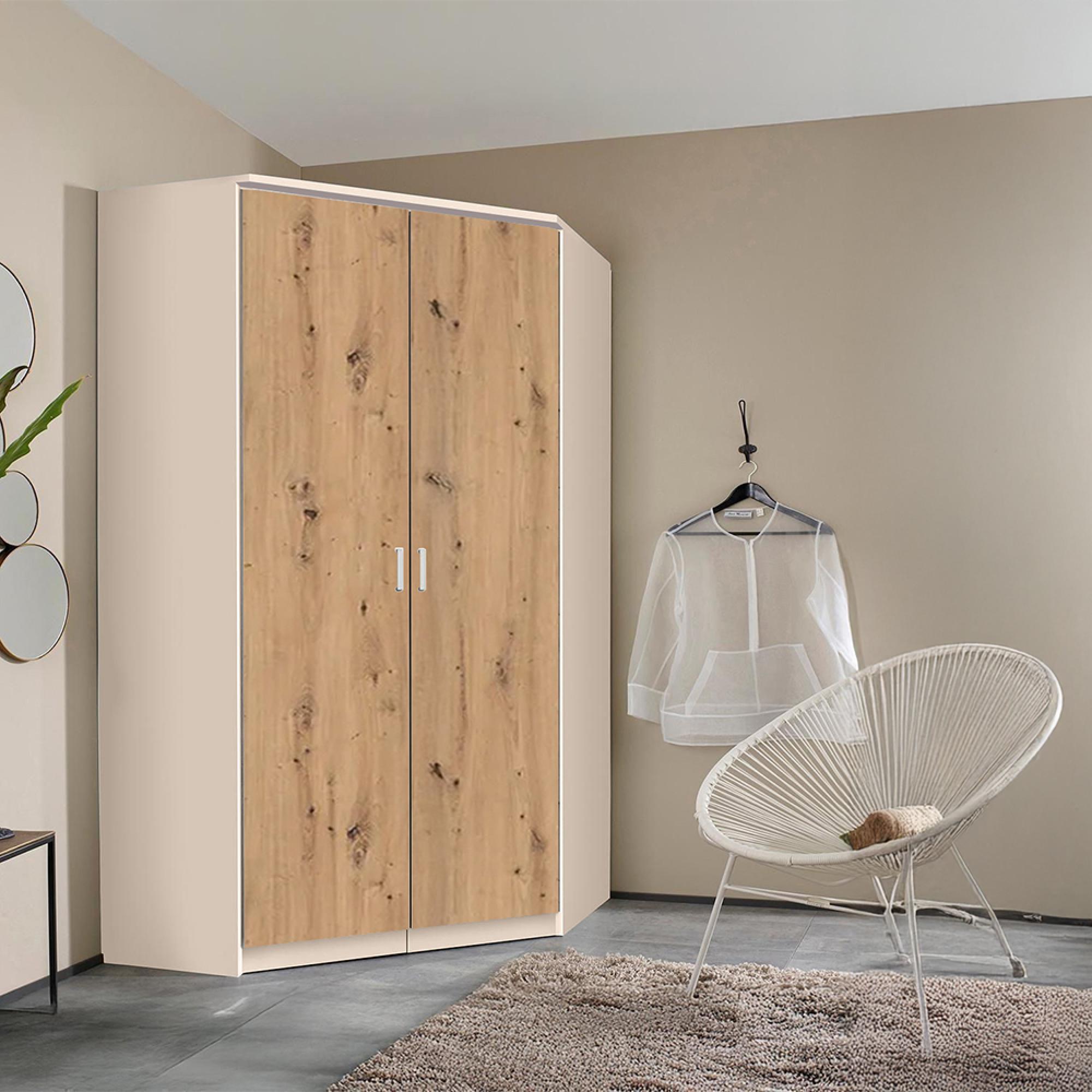 Celle Wardrobe - 117cm - 2 Door Corner - Champagne & Artisan Oak