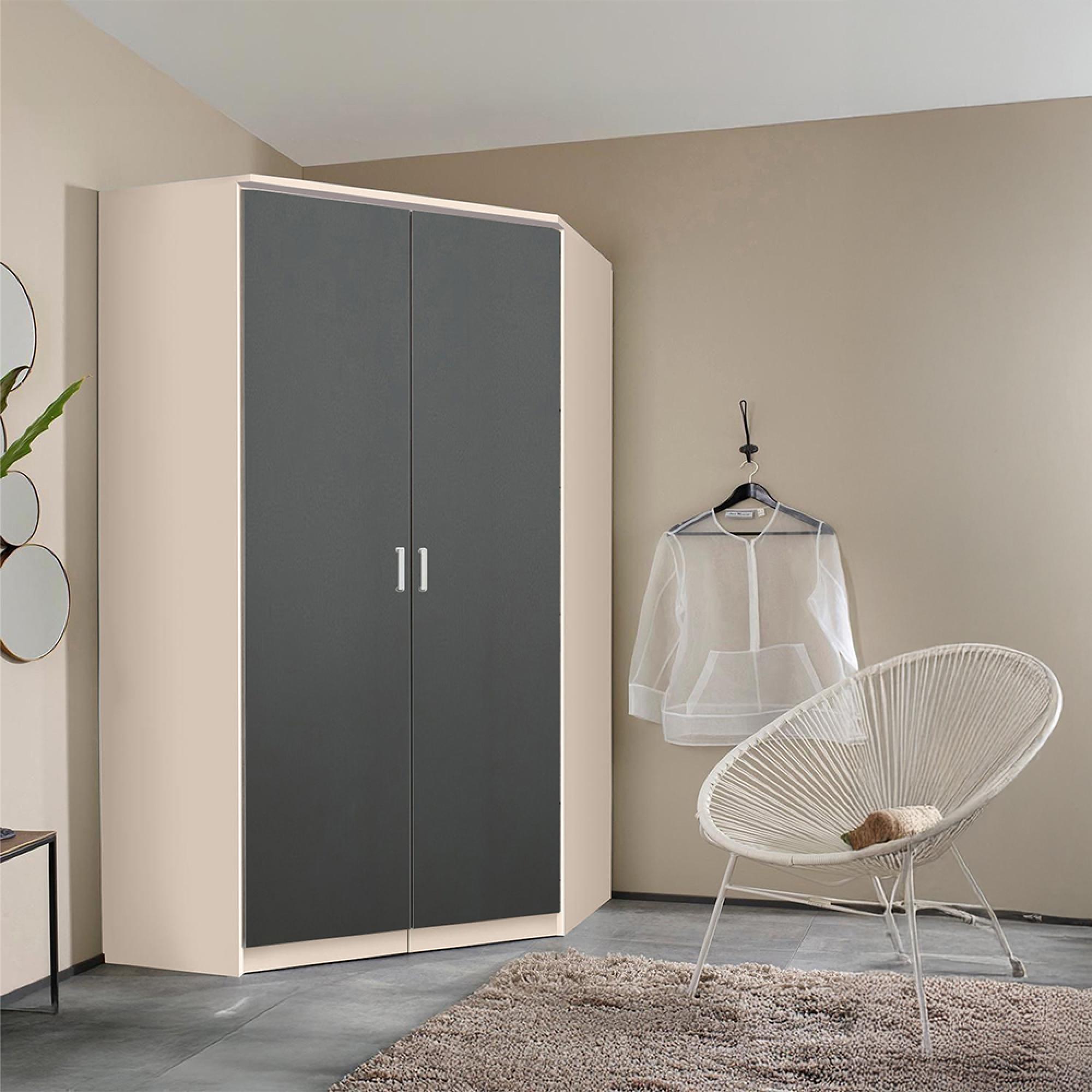 Celle Wardrobe - 117cm - 2 Door Corner - Champagne & Metallic Dark Grey