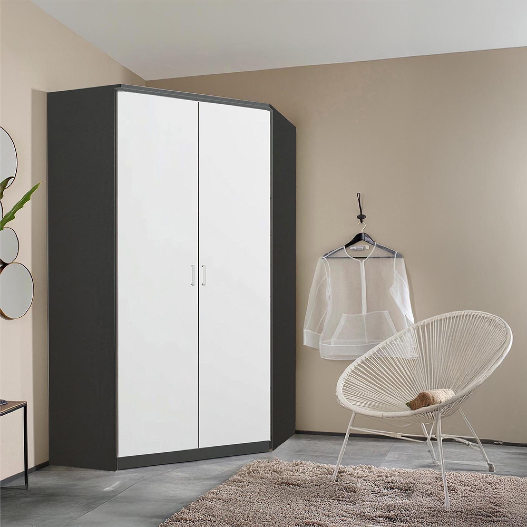 Celle Wardrobe - 117cm - 2 Door Corner - Metallic Dark Grey & Alpine White
