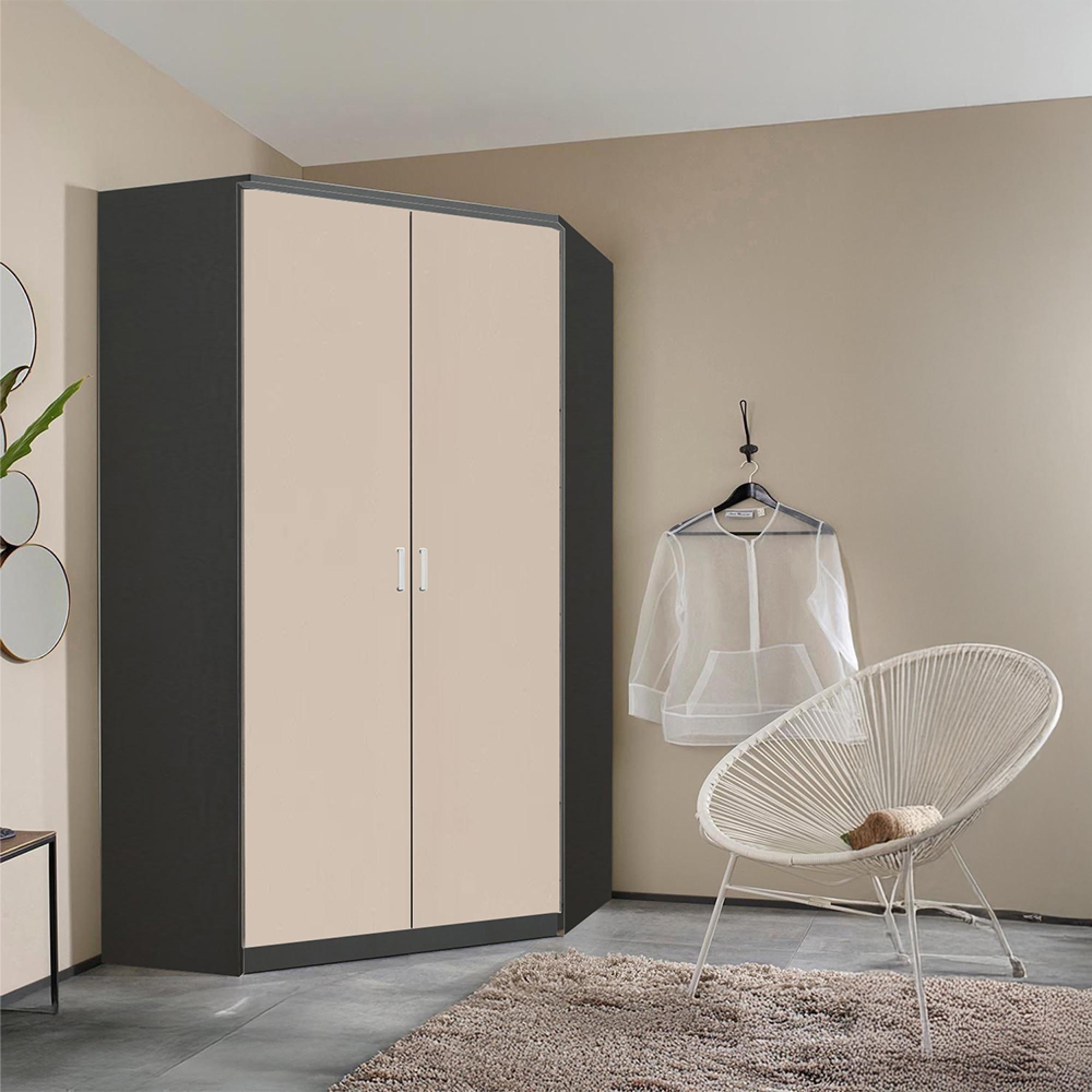 Celle Wardrobe - 117cm - 2 Door Corner - Metallic Dark Grey & Champagne