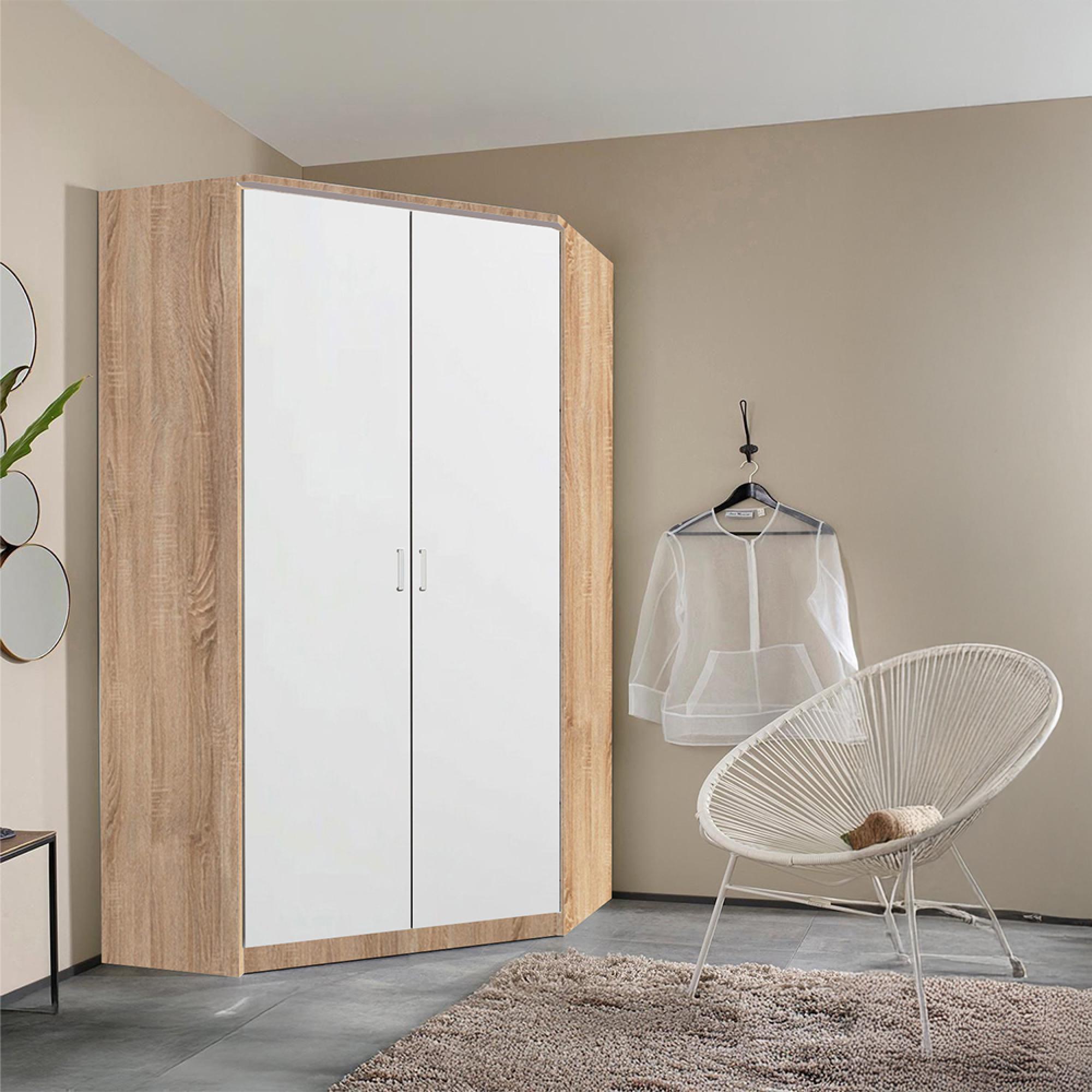 Celle Wardrobe - 117cm - 2 Door Corner - Sonoma Oak & Alpine White