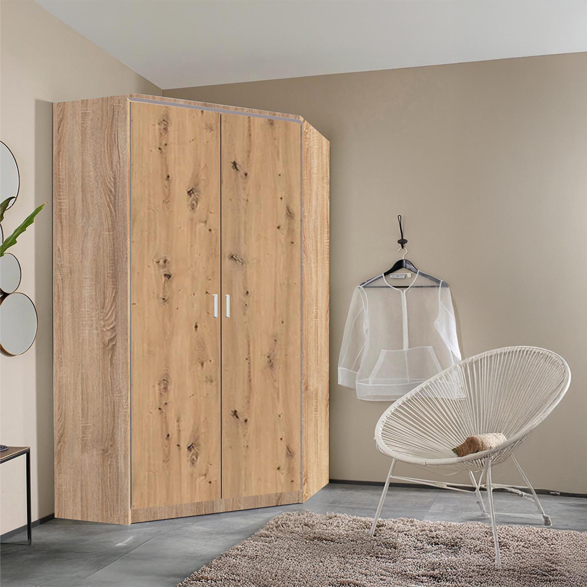 Celle Wardrobe - 117cm - 2 Door Corner - Sonoma Oak & Artisan Oak
