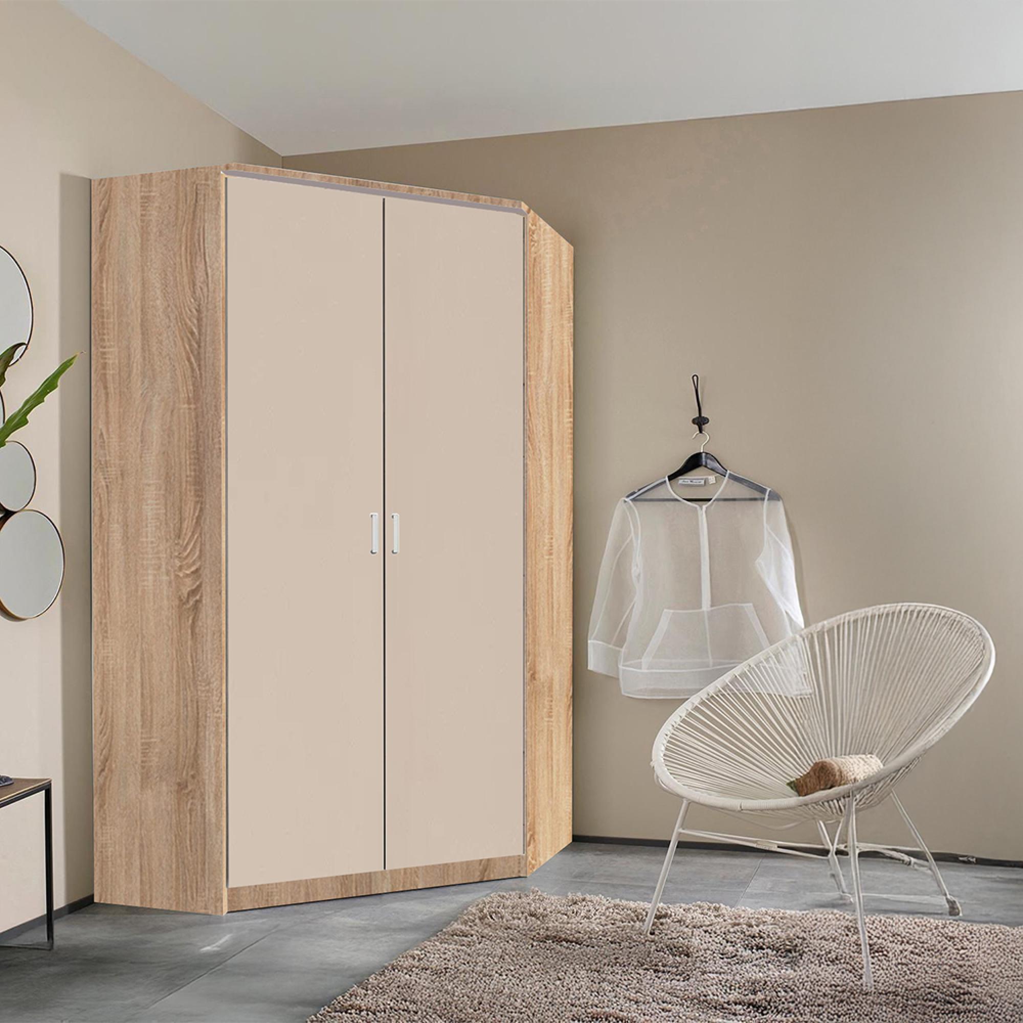 Celle Wardrobe - 117cm - 2 Door Corner - Sonoma Oak & Champagne