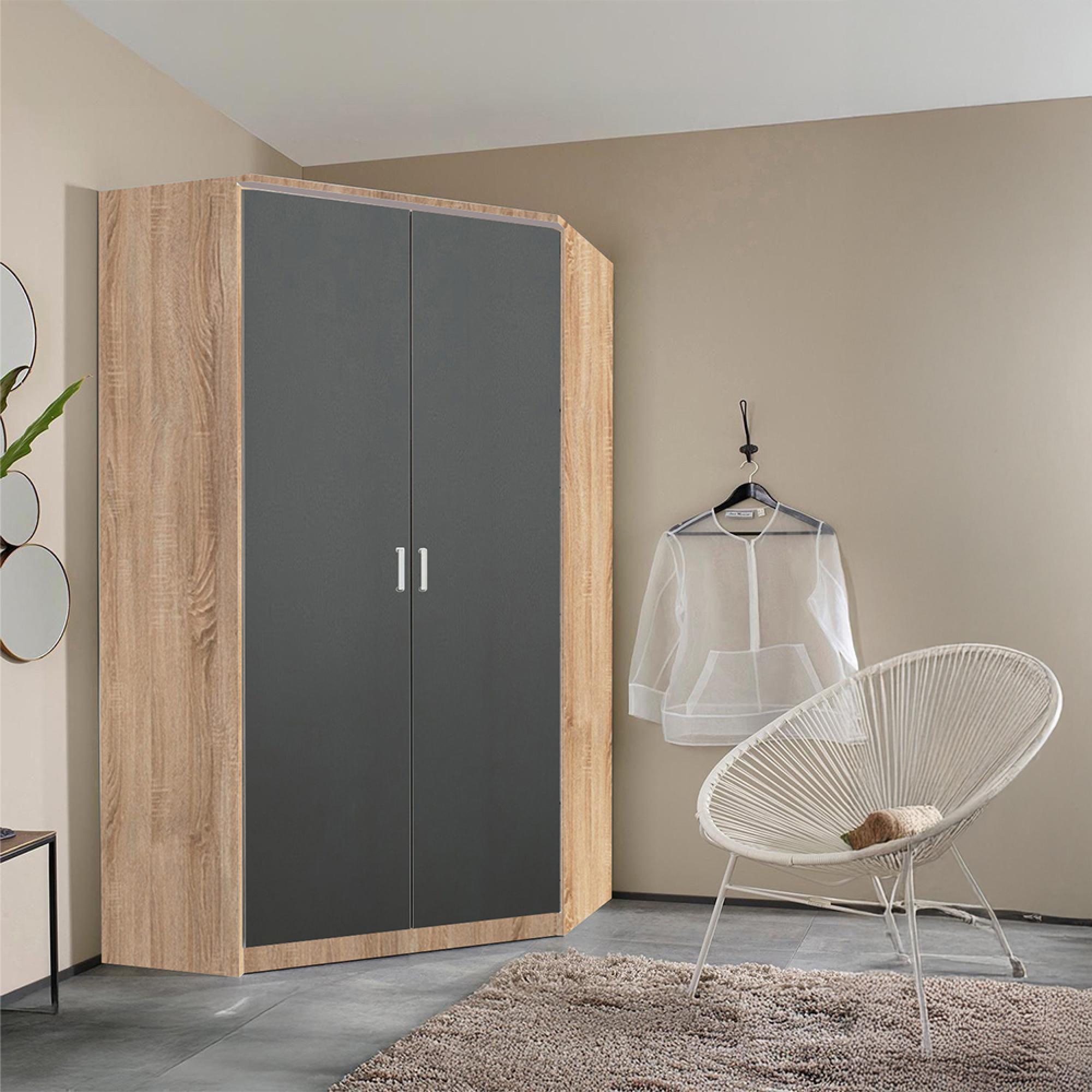Celle Wardrobe - 117cm - 2 Door Corner - Sonoma Oak & Metallic Dark Grey