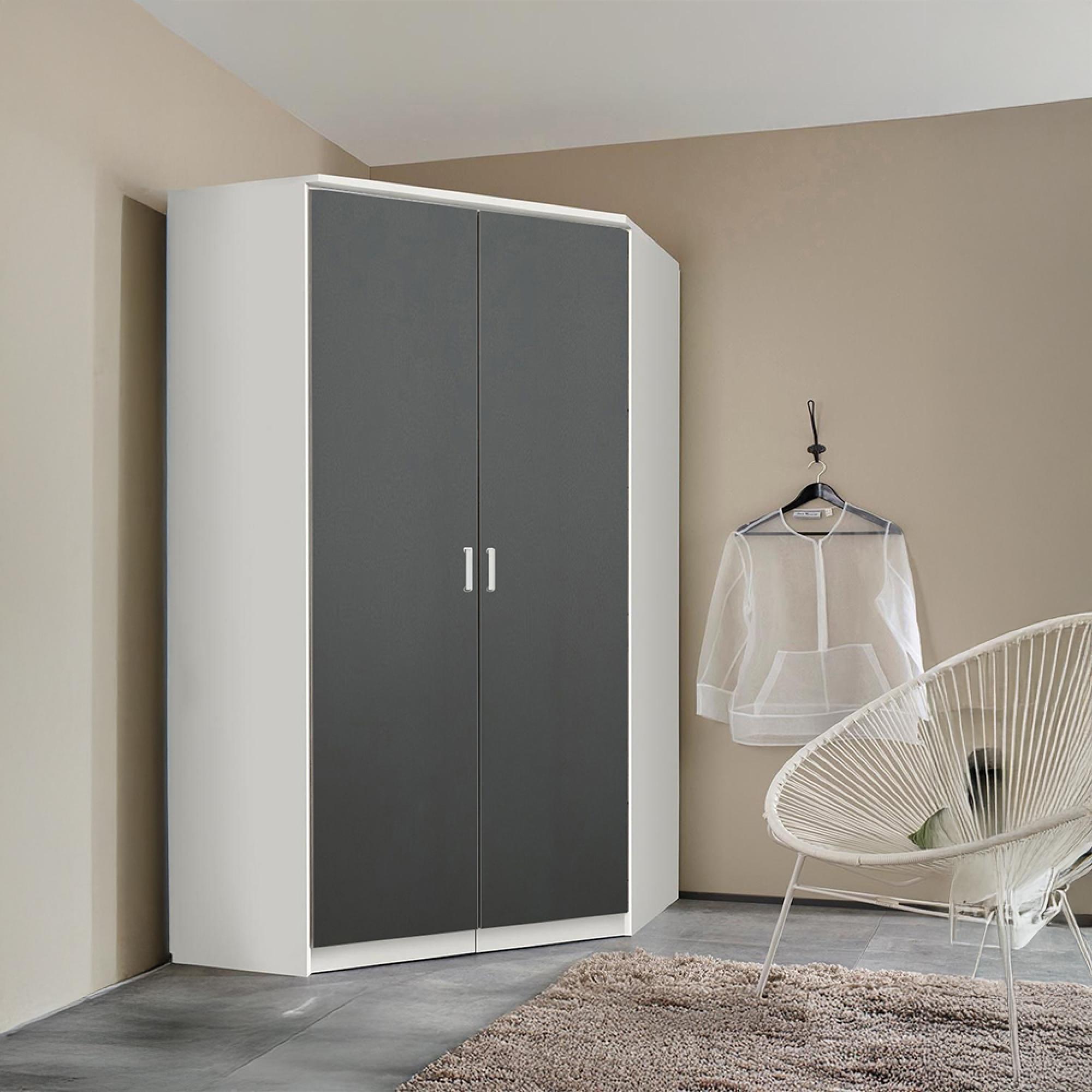 Celle Super Wardrobe - 117cm - 2 Door Corner - Alpine White & Metallic Dark Grey