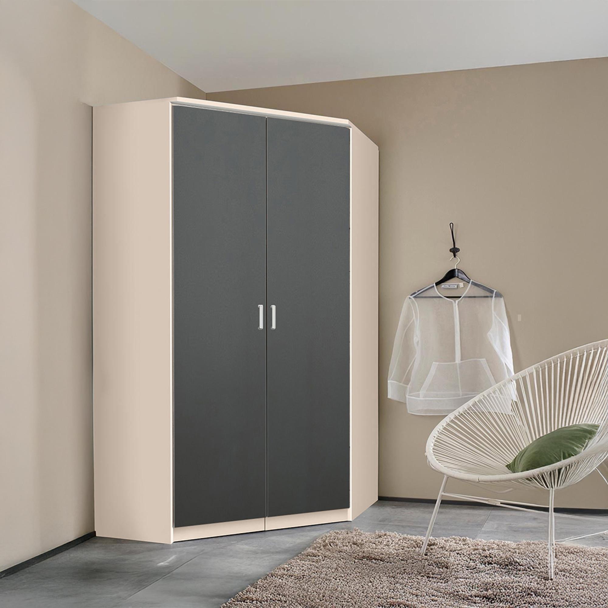 Celle Super Wardrobe - 117cm - 2 Door Corner - Champagne & Metallic Dark Grey