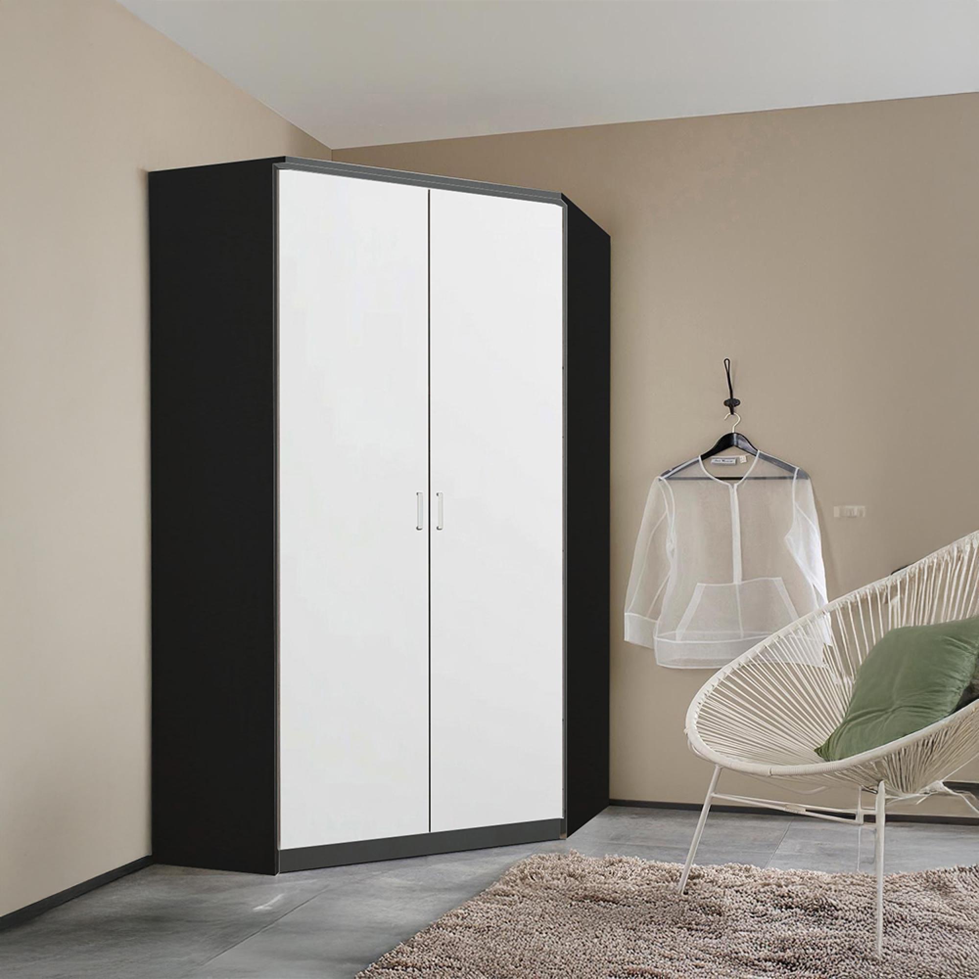 Celle Super Wardrobe - 117cm - 2 Door Corner - Metallic Dark Grey & Alpine White