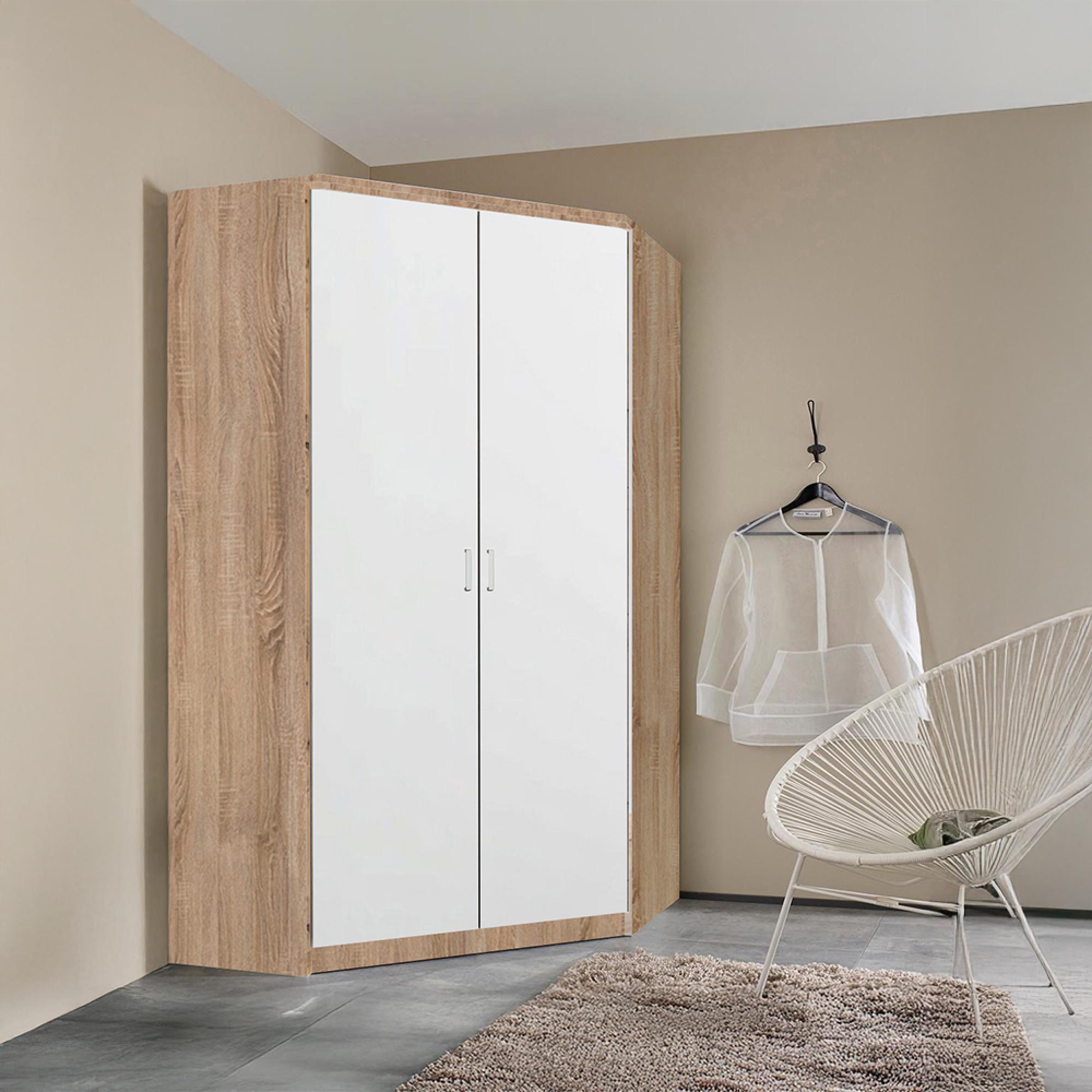 Celle Super Wardrobe - 117cm - 2 Door Corner - Sonoma Oak & Alpine White