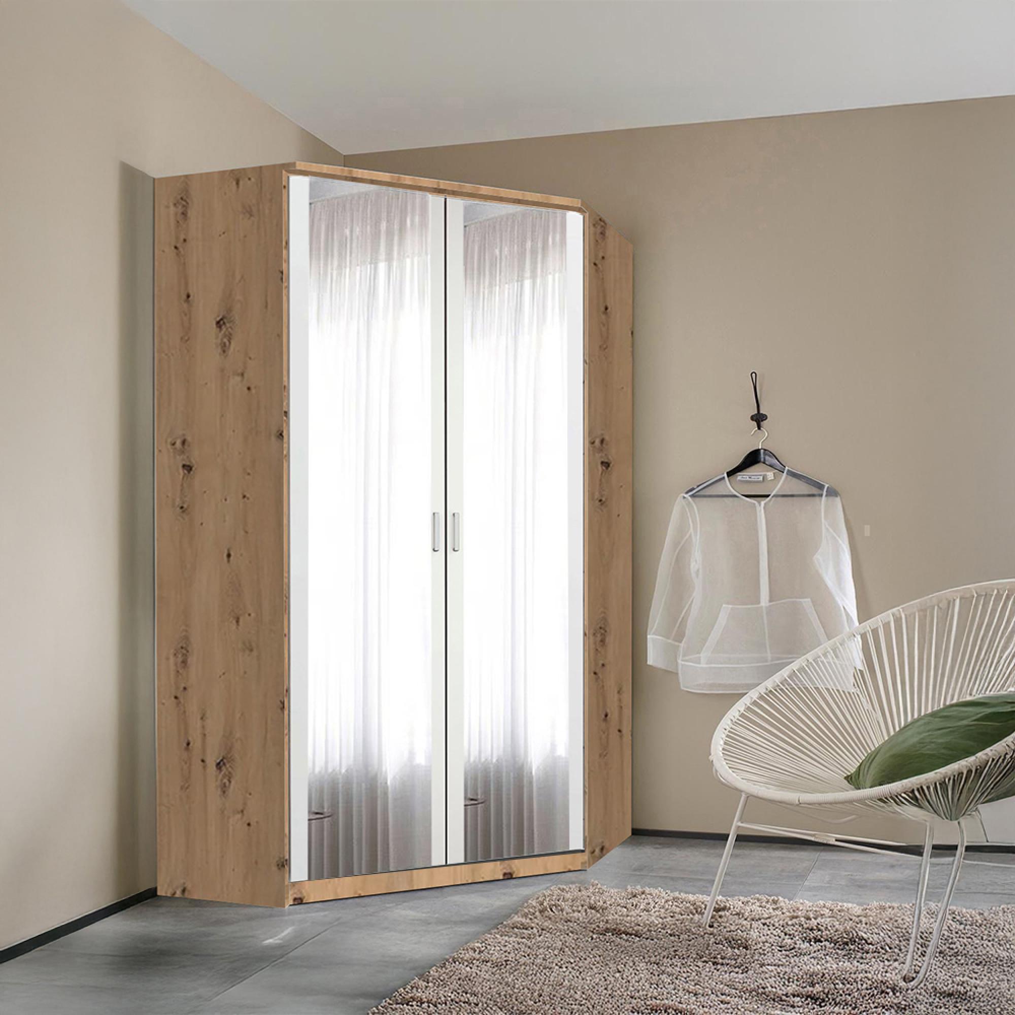 Celle Super Wardrobe - 117cm - 2 Door Corner - Mirror - Artisan Oak & Alpine White