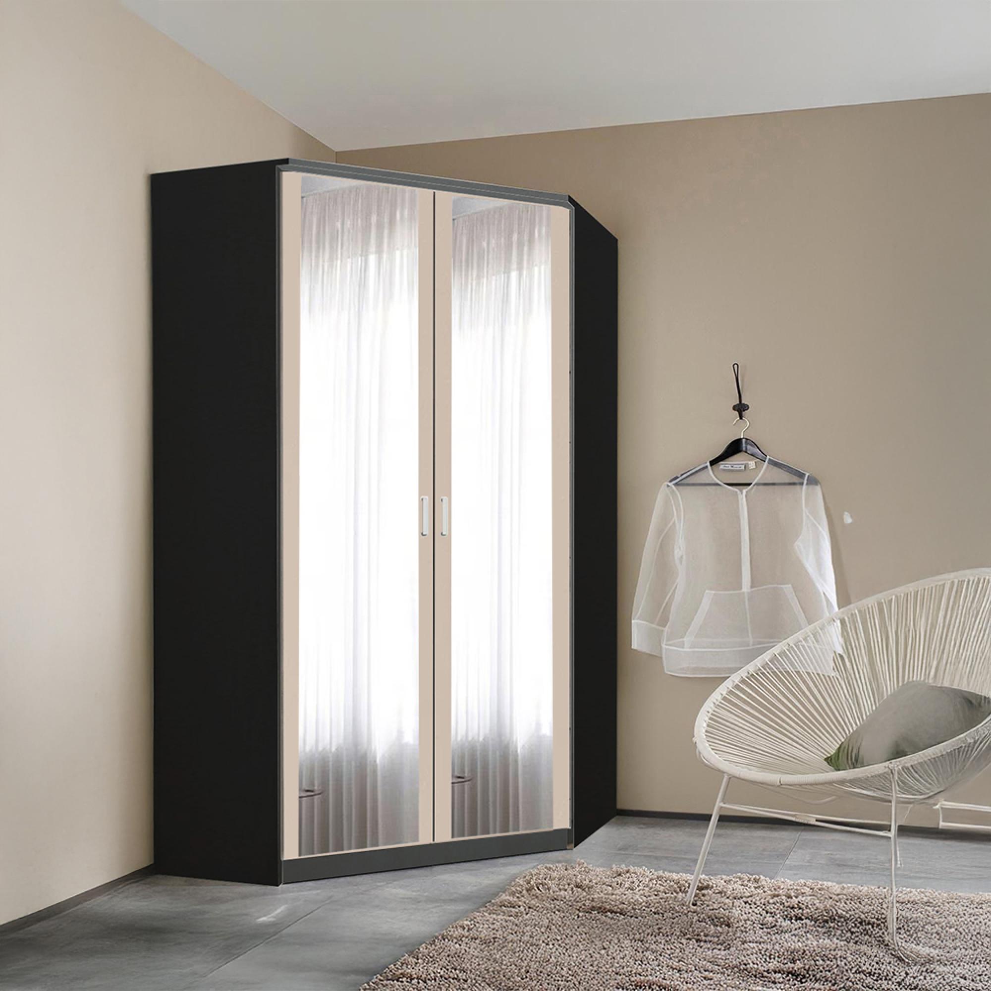 Celle Super Wardrobe - 117cm - 2 Door Corner - Mirror - Metallic Dark Grey & Champagne