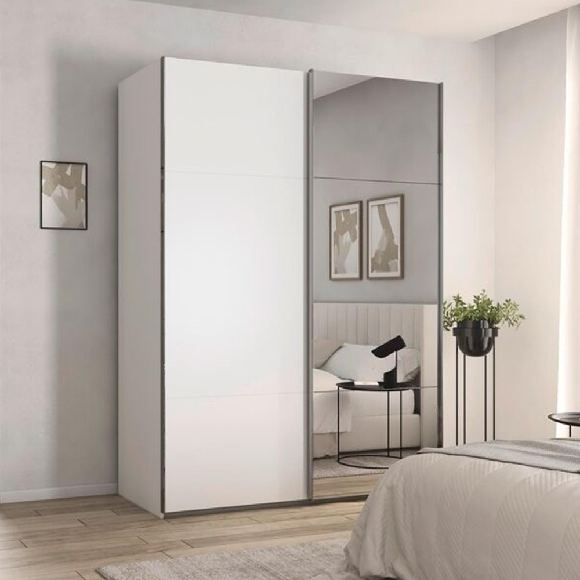 Contido Sliding Mirror Wardrobe - 162cm - 2 Door - with Extras - Alpine White