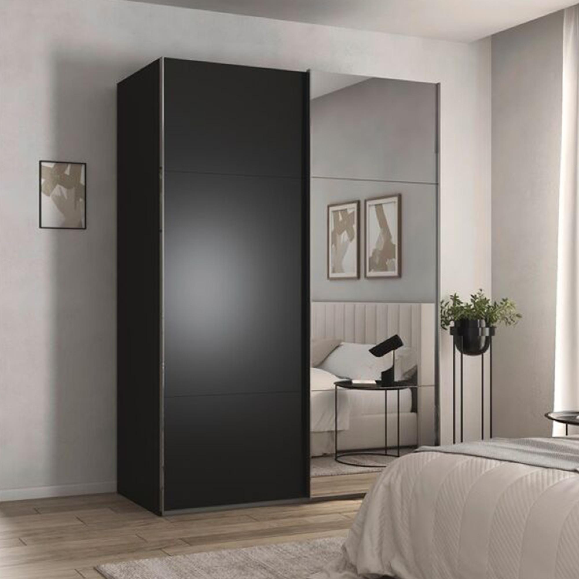 Contido Sliding Mirror Wardrobe - 162cm - 2 Door - with Extras - Black