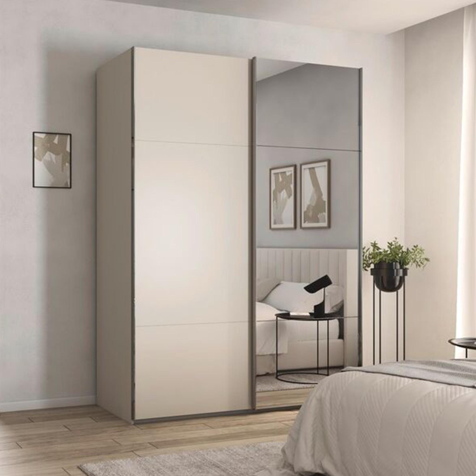 Contido Sliding Mirror Wardrobe - 162cm - 2 Door - with Extras - Champagne