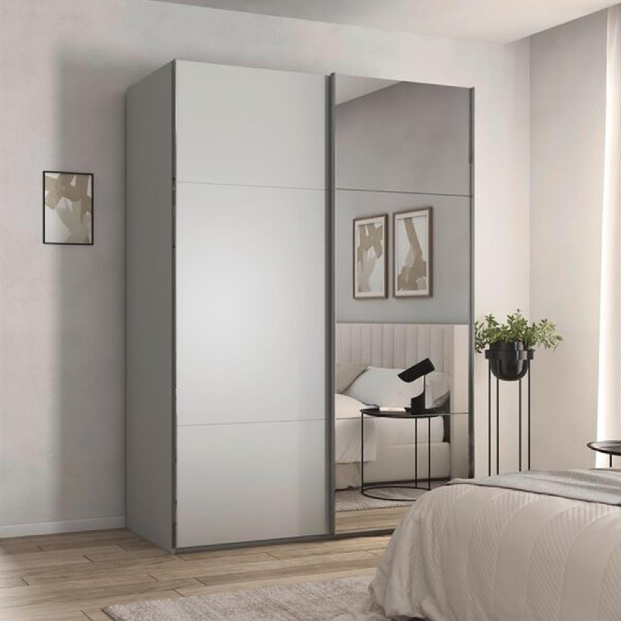Contido Sliding Mirror Wardrobe - 162cm - 2 Door - with Extras - Silk Grey
