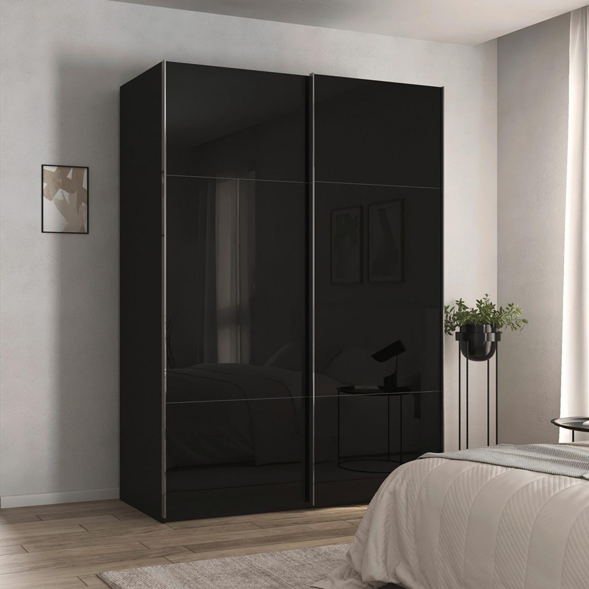 Contido Sliding Wardrobe - 162cm - 2 Door - with Extras - Black Glass
