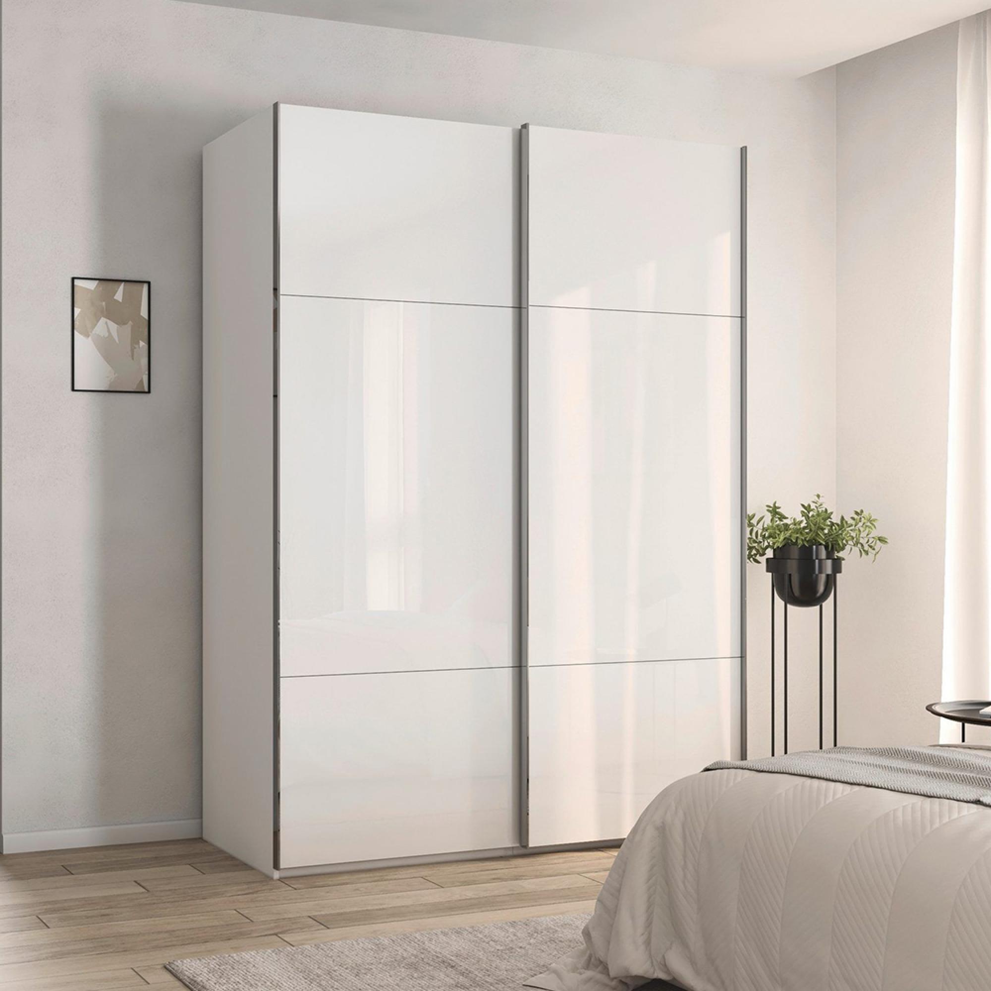 Contido Sliding Wardrobe - 162cm - 2 Door - with Extras - Crystal White Glass