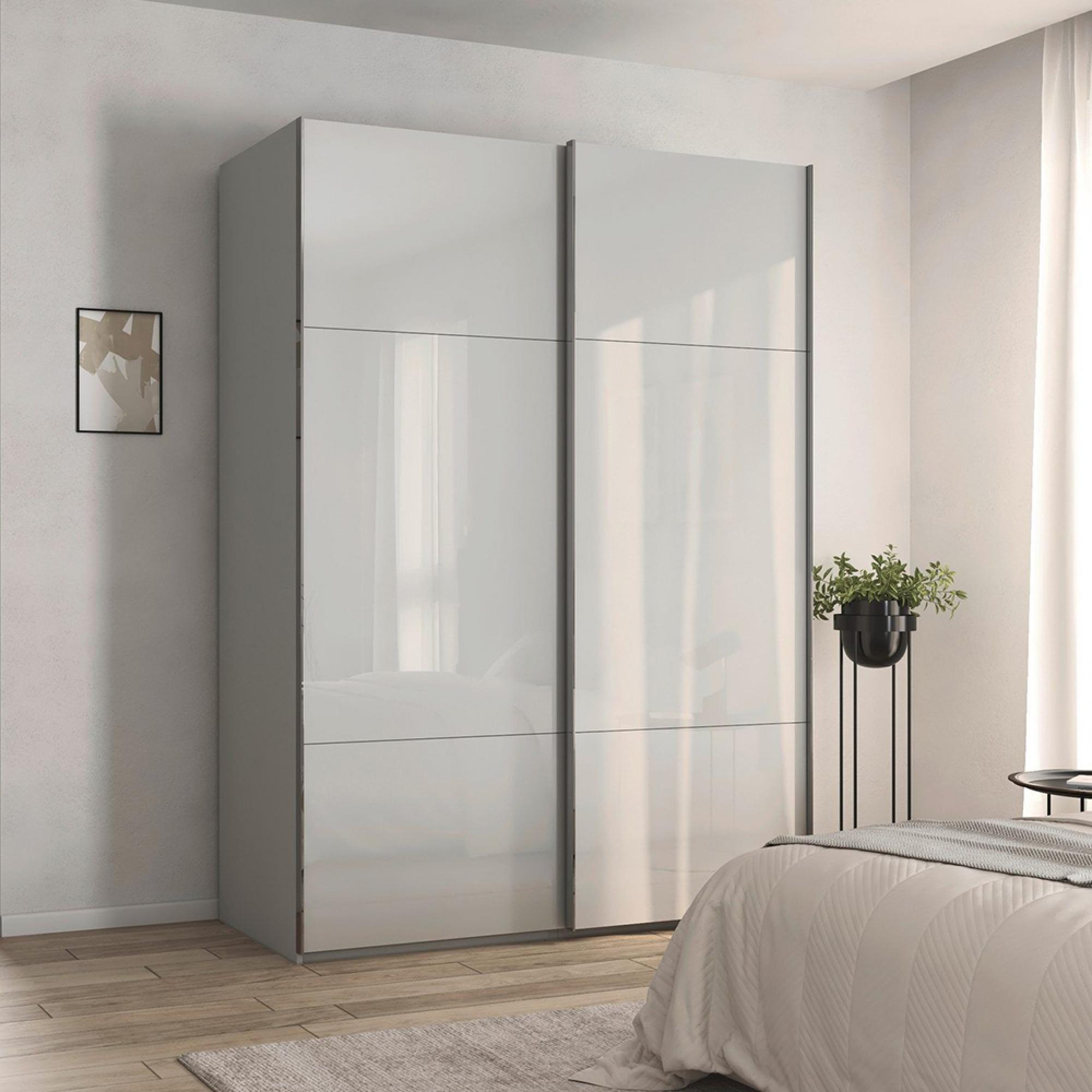Contido Sliding Wardrobe - 162cm - 2 Door - with Extras - Silk Grey Glass