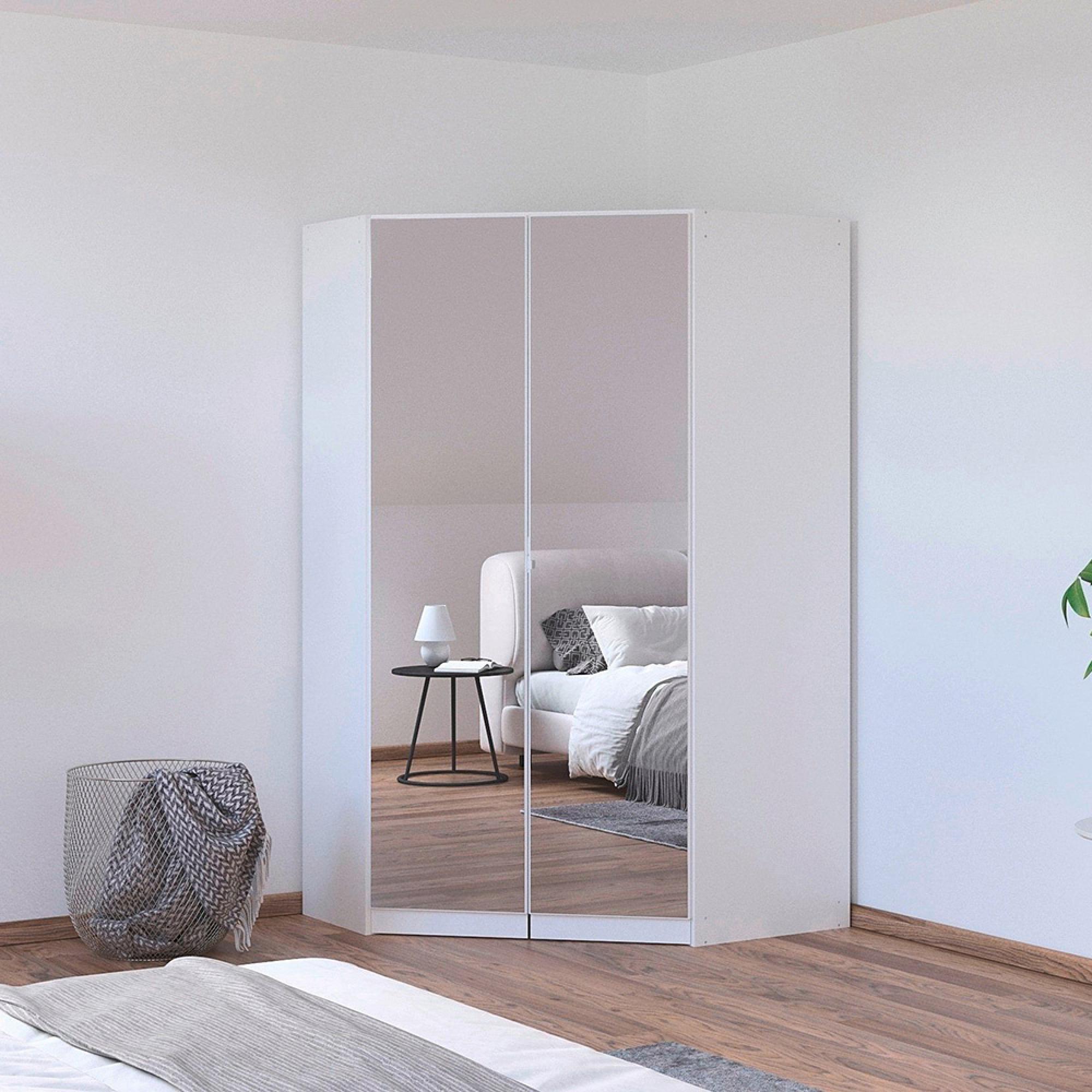 Costa Wardrobe - 117cm - 2 Door - Mirrored Corner - Alpine White